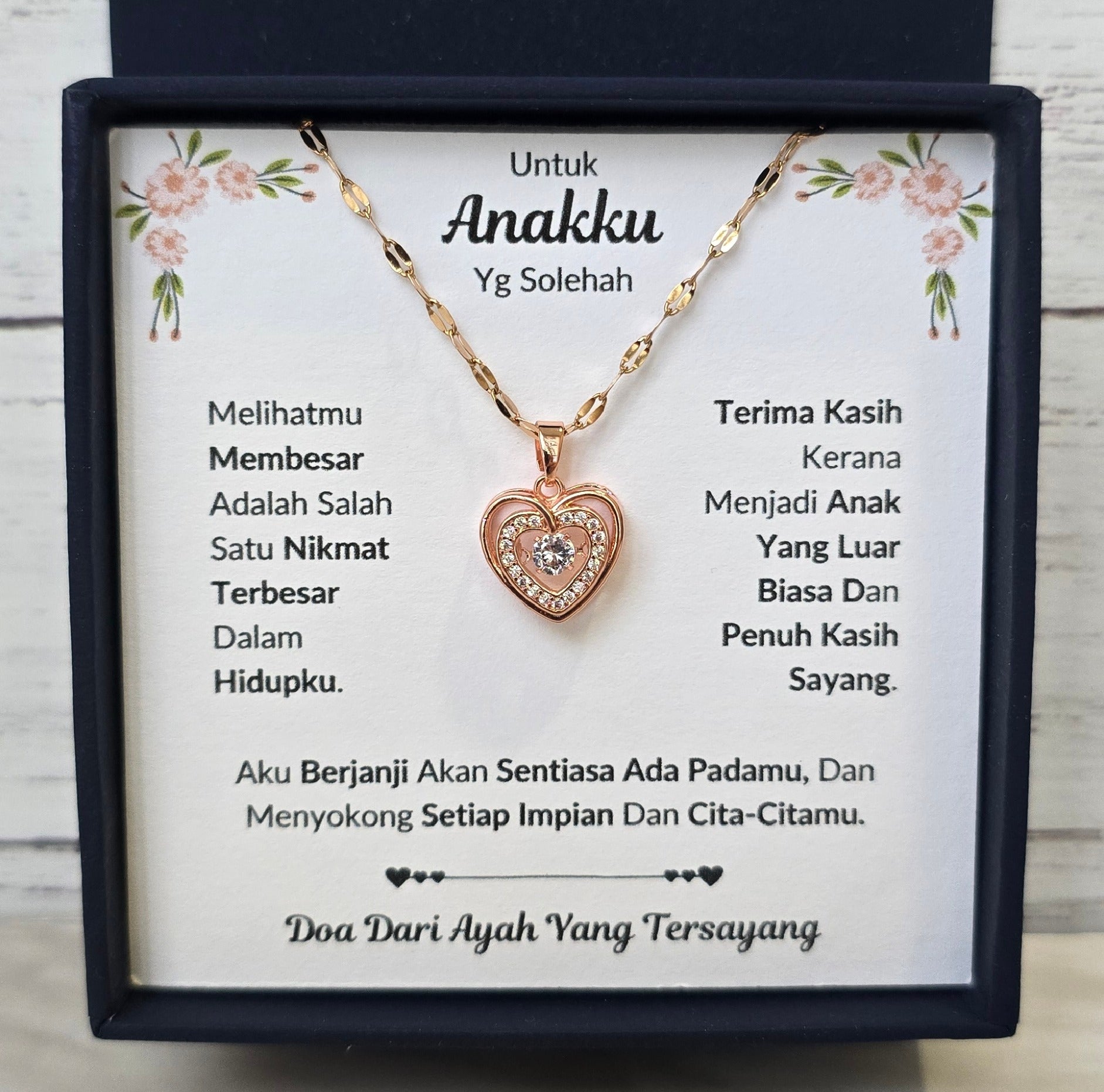 Hadiah Terbaik Untuk Anakku I Sentiasa Ada Padamu I Dari Ayah I Rose Heart Necklace