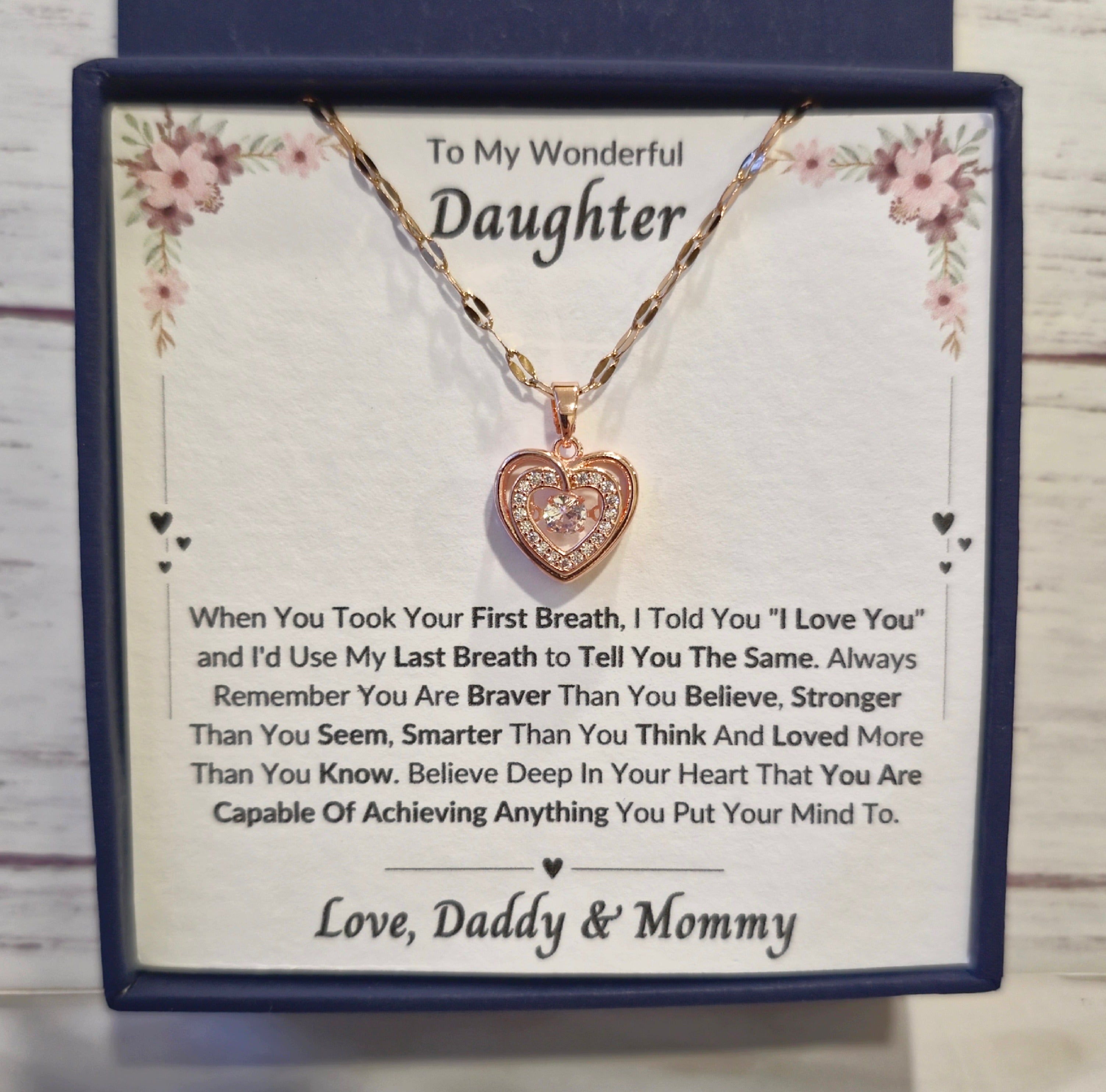 Best Gift To My Daughter I Always Love You I From Daddy Mommy I Rose Heart Necklace