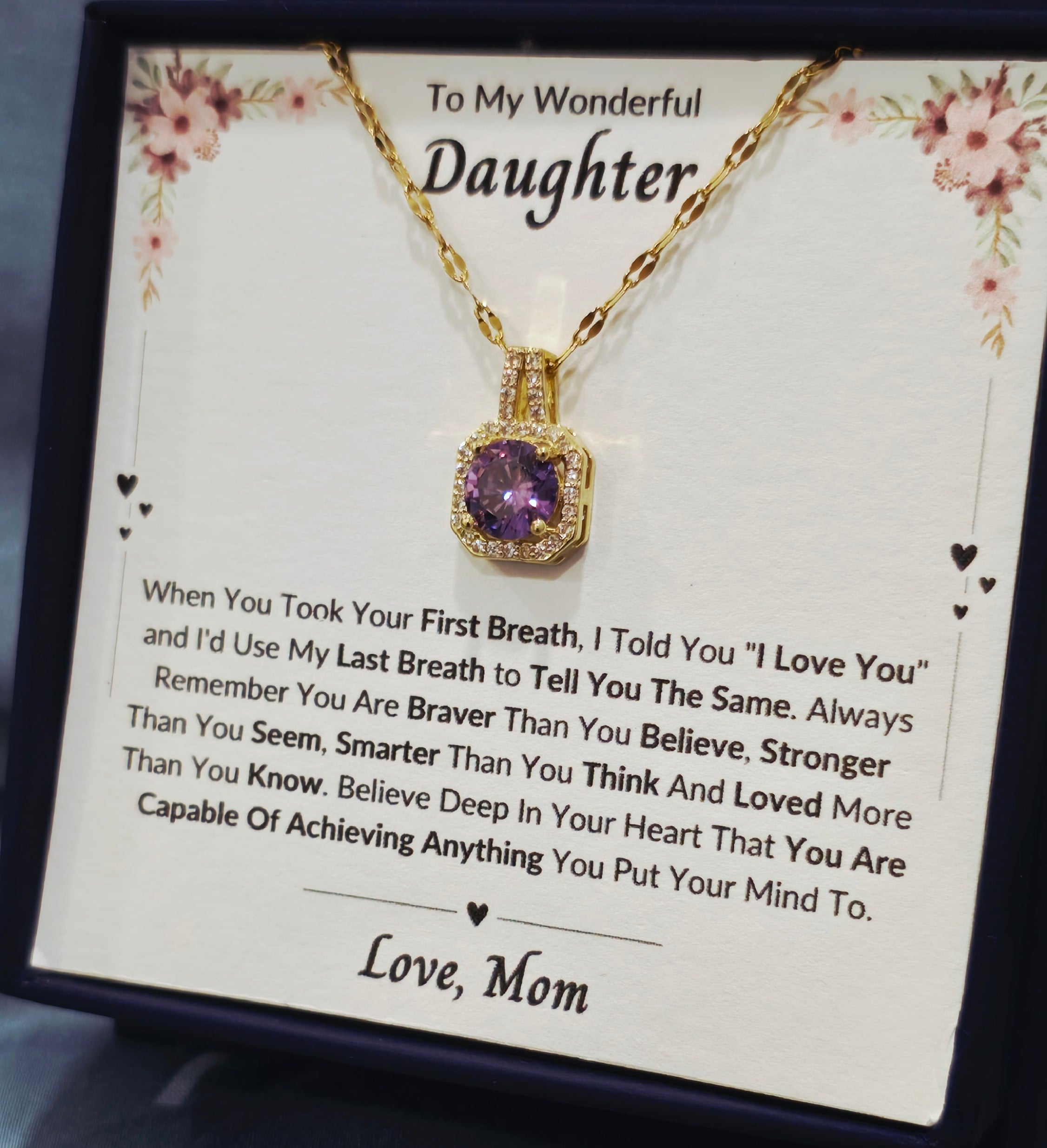Best Gift To My Daughter I Always Love You I From Mom I Sweet Purple Necklace