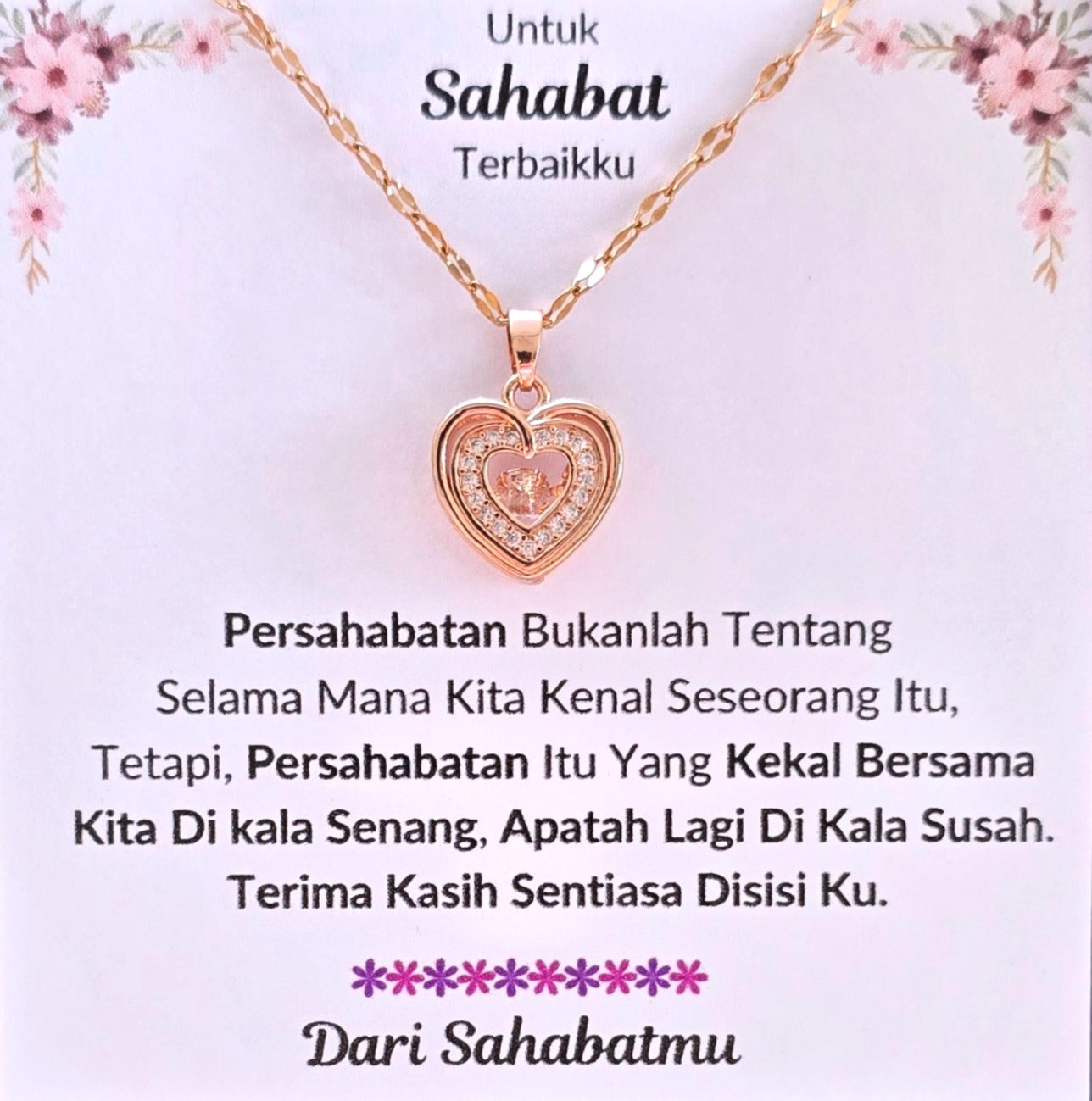 Hadiah Terbaik Untuk Sahabat Terbaikku I Sentiasa Disisi Ku I Rose Heart Necklace