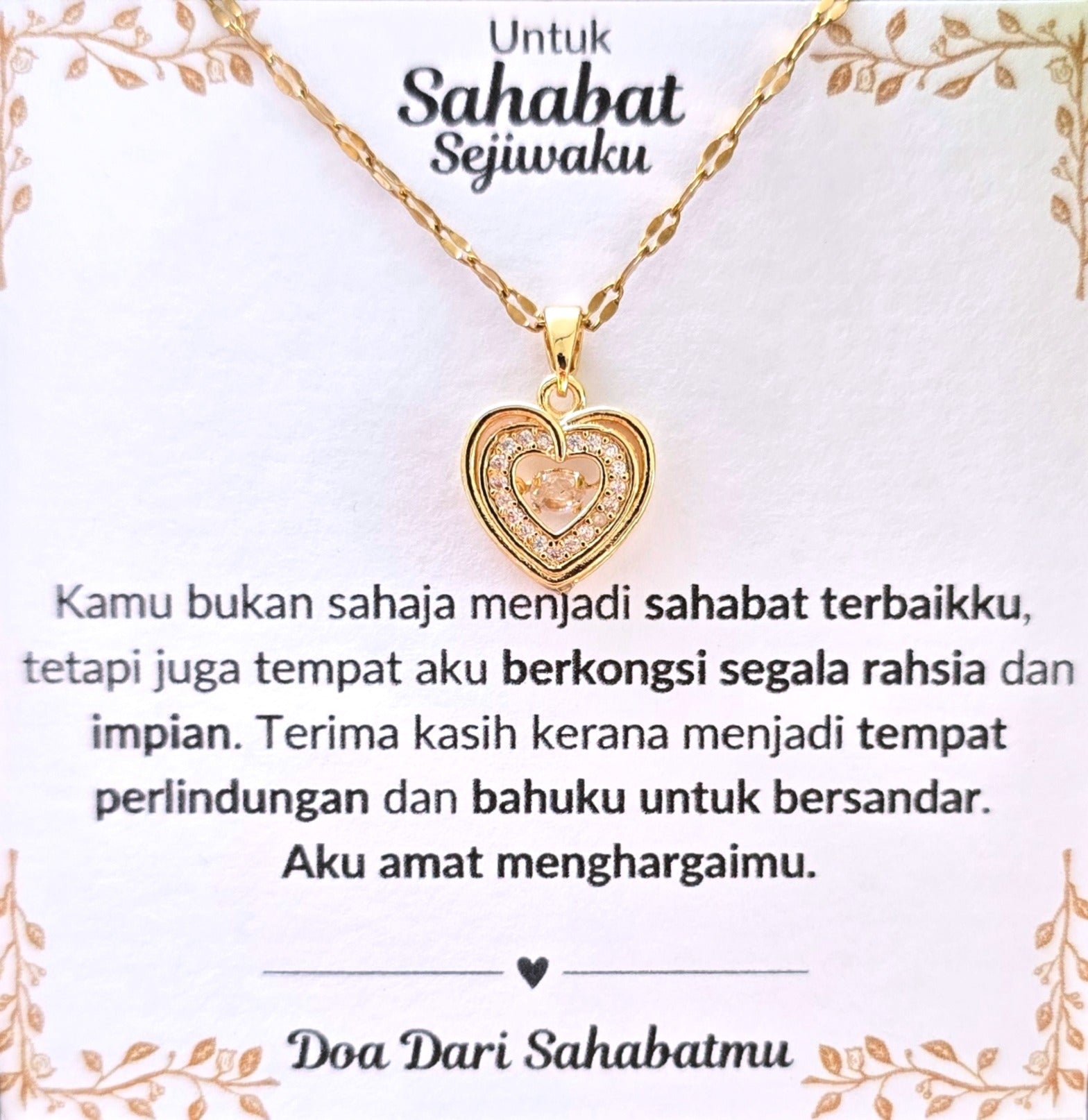 Hadiah Terbaik Untuk Sahabat Sejiwaku I Kongsi Rahsia Dan Impian I Gold Heart Necklace