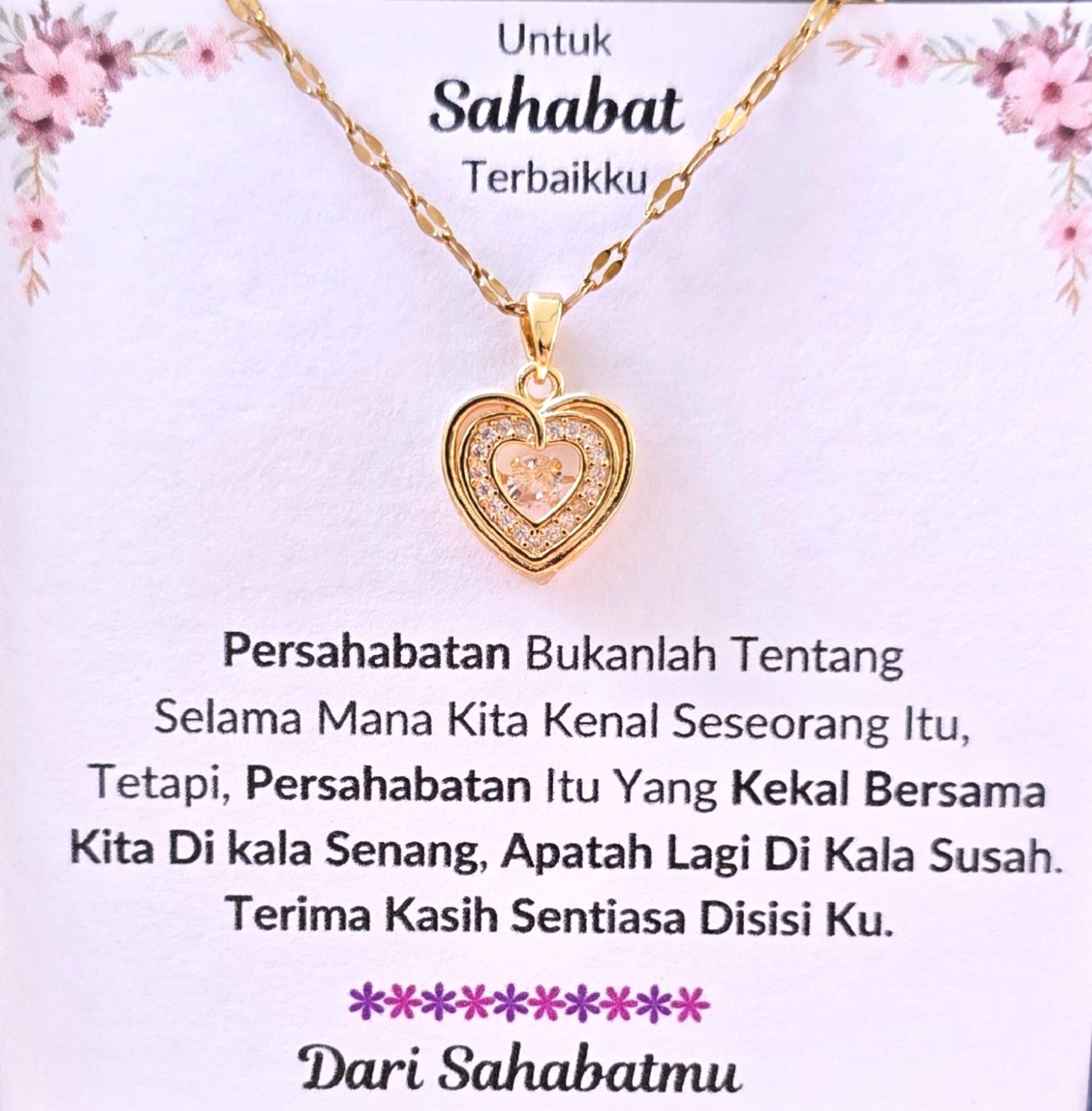 Hadiah Terbaik Untuk Sahabat Terbaikku I Sentiasa Disisi Ku I Gold Heart Necklace