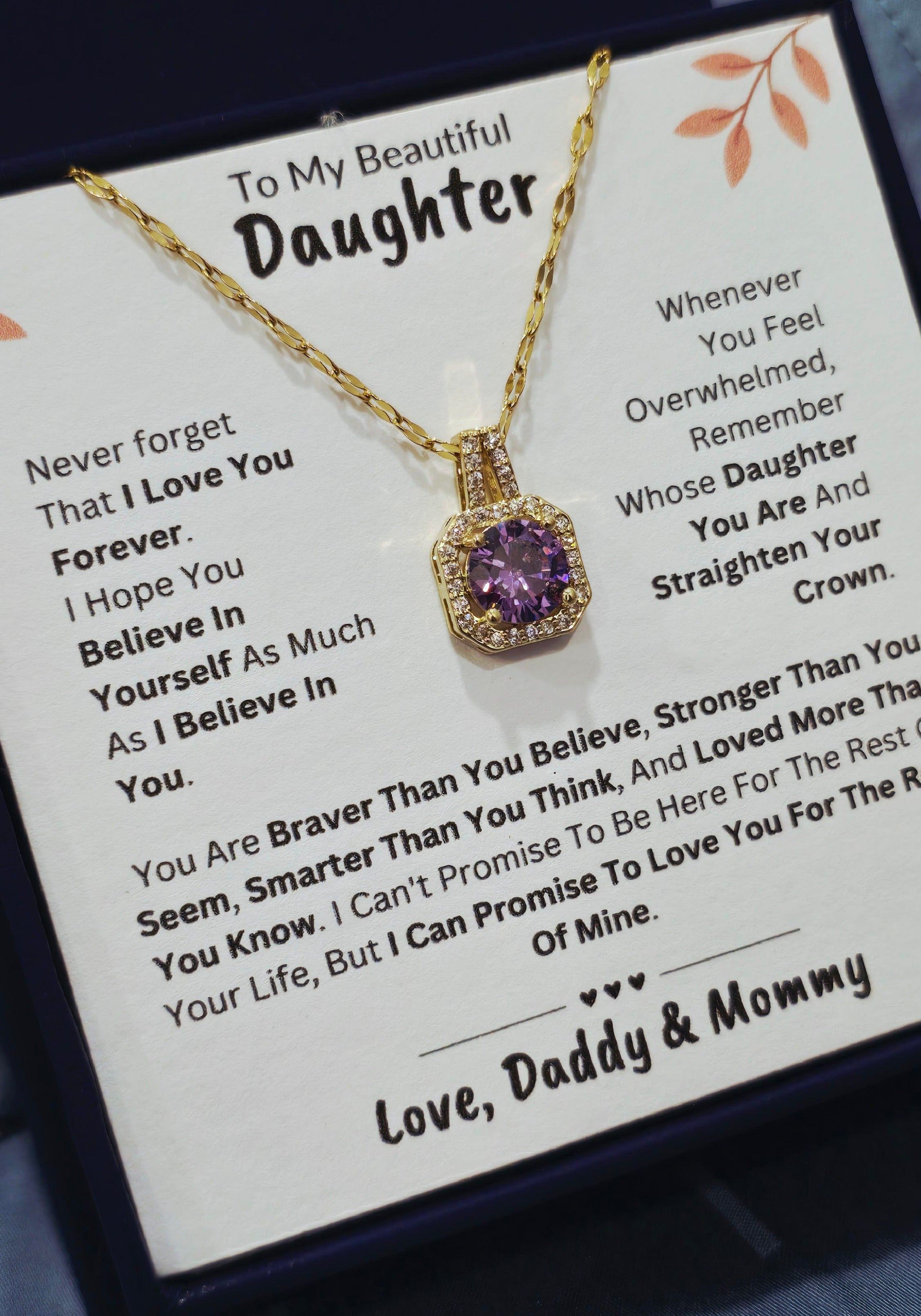 Best Gift To My Daughter I Love You Forever I From DaddyMommy I Sweet Purple Necklace