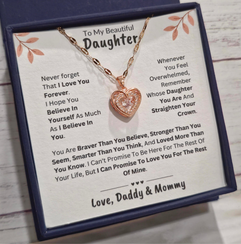 Best Gift To My Daughter I Love You Forever I From Daddy Mommy I Rose Heart Necklace