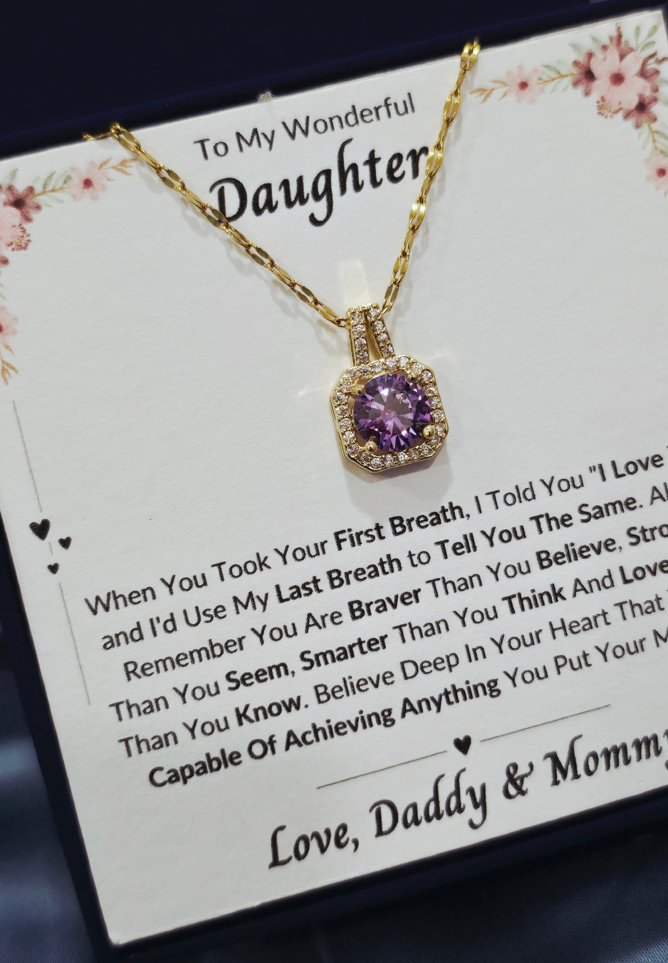 Best Gift To My Daughter I Always Love You I From DaddyMommy I Sweet Purple Necklace