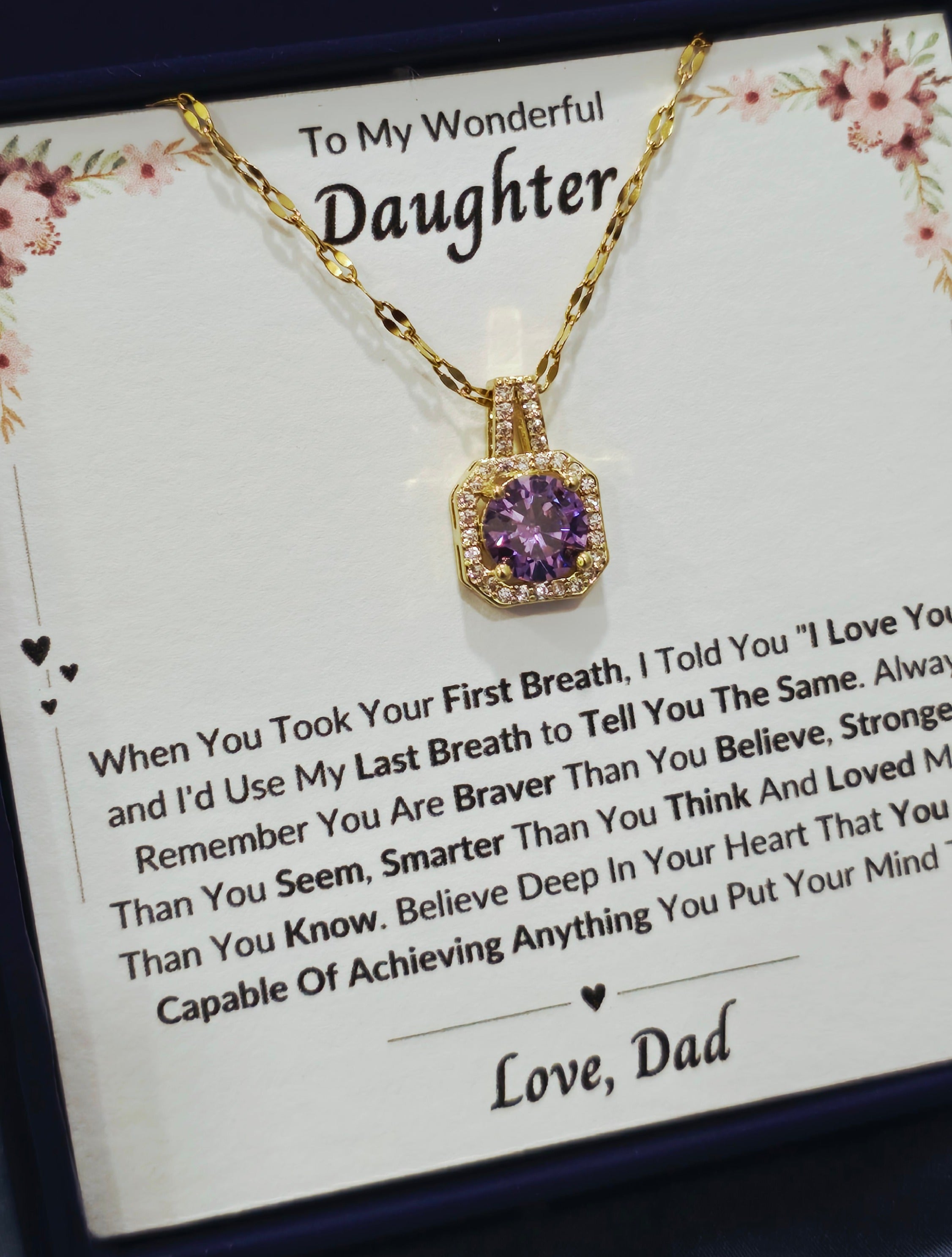 Best Gift To My Daughter I Always Love You I From Dad I Sweet Purple Necklace