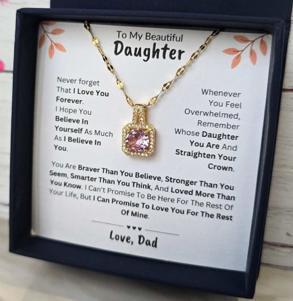Best Gift To My Daughter I Love You Forever I From Dad I Sweet Pink Necklace