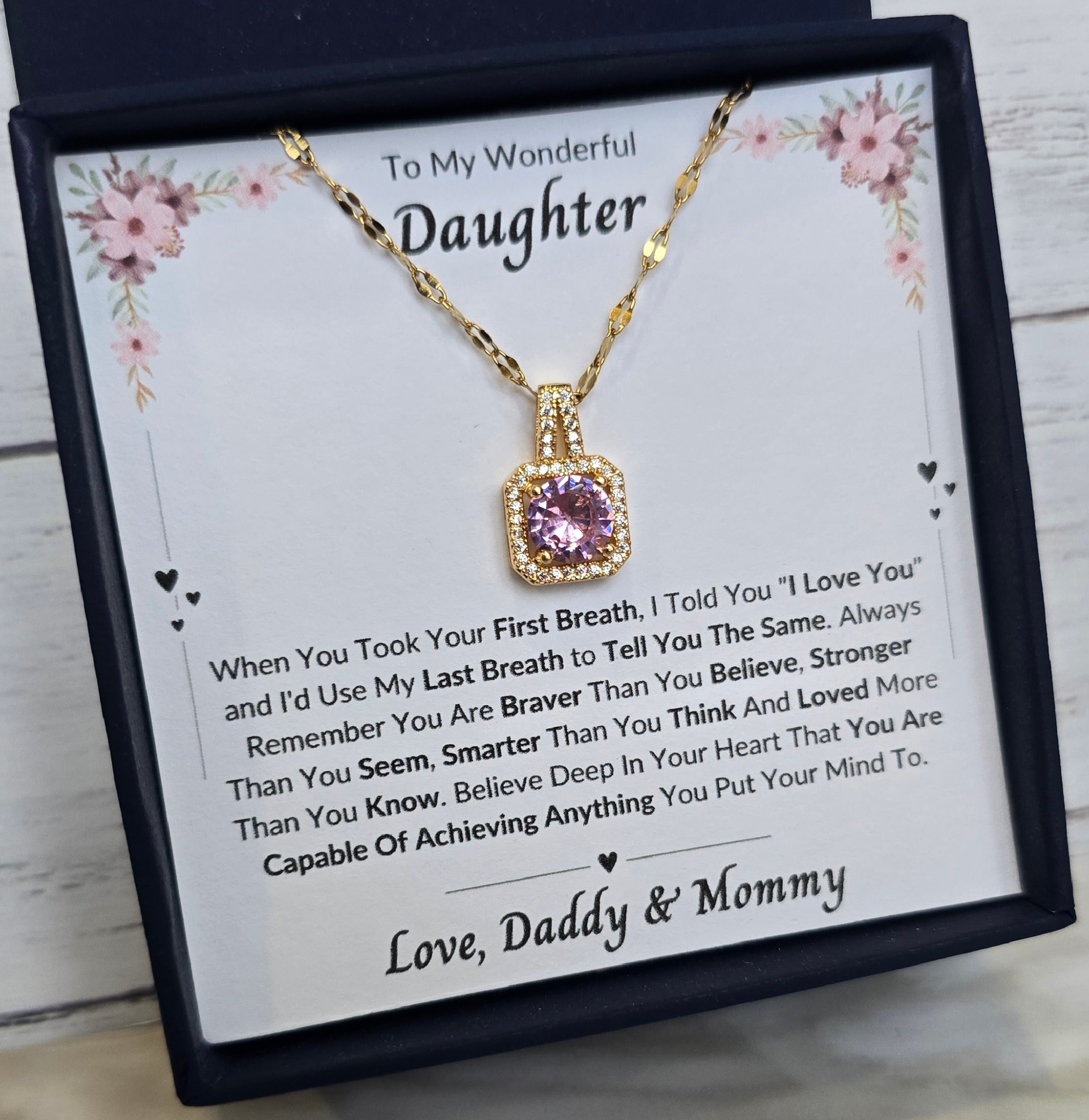 Best Gift To My Daughter I Always Love You I From Daddy Mommy I Sweet Pink Necklace