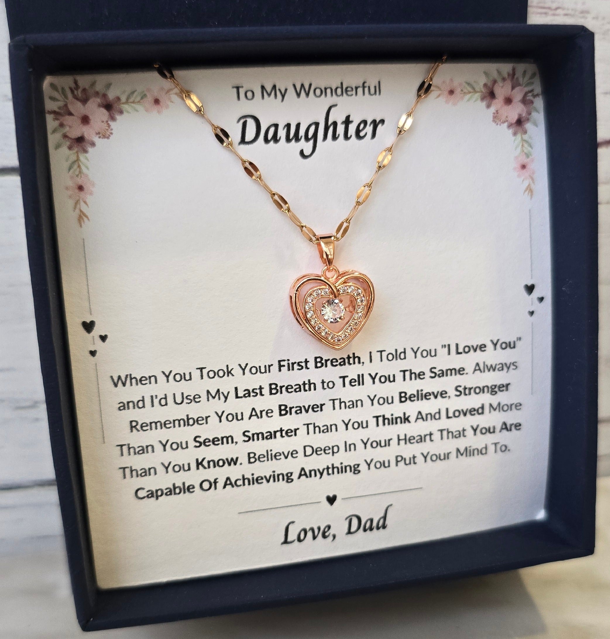 Best Gift To My Daughter I Always Love You I From Dad I Rose Heart Necklace