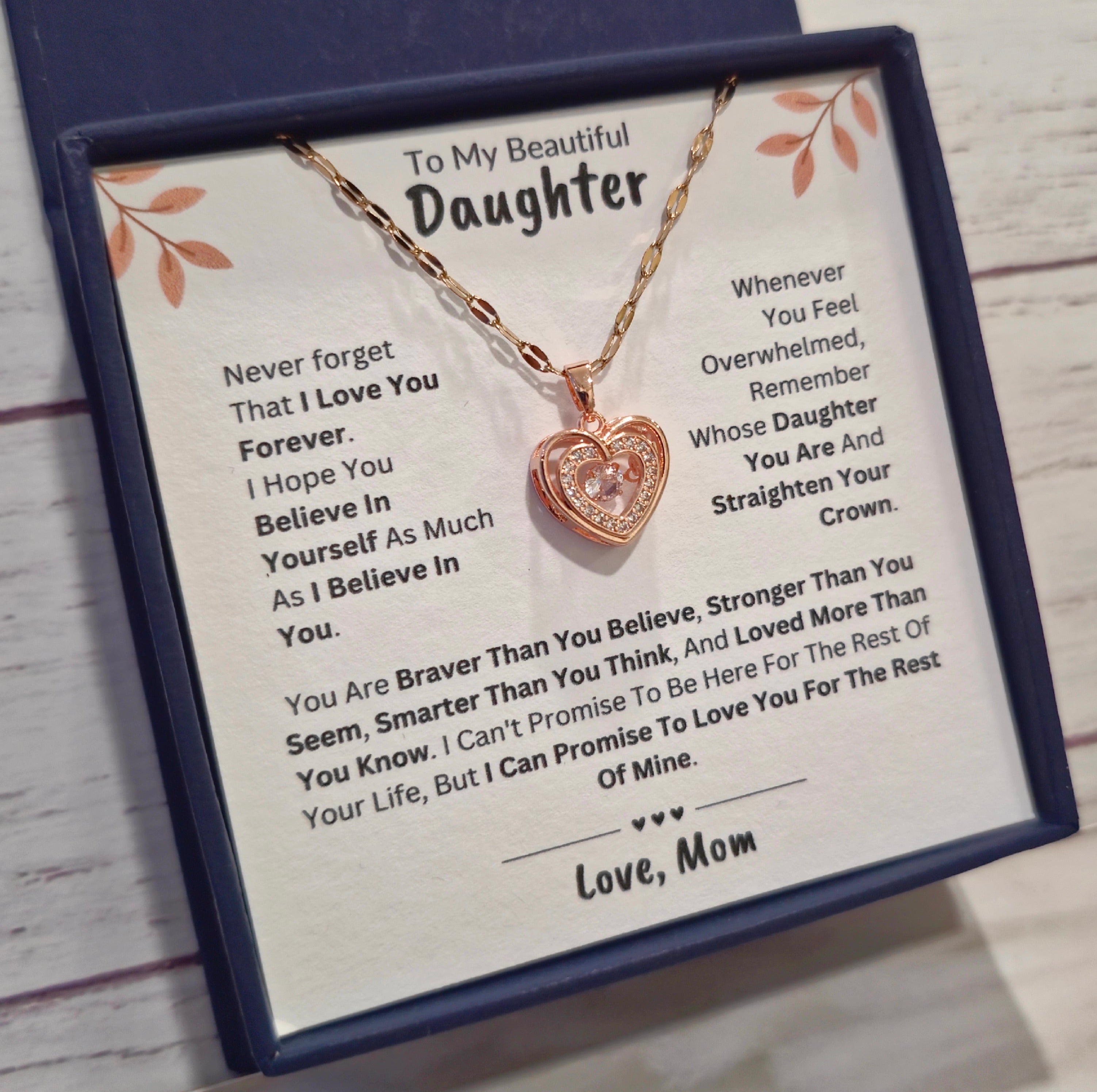 Best Gift To My Daughter I Love You Forever I From Mom I Rose Heart Necklace