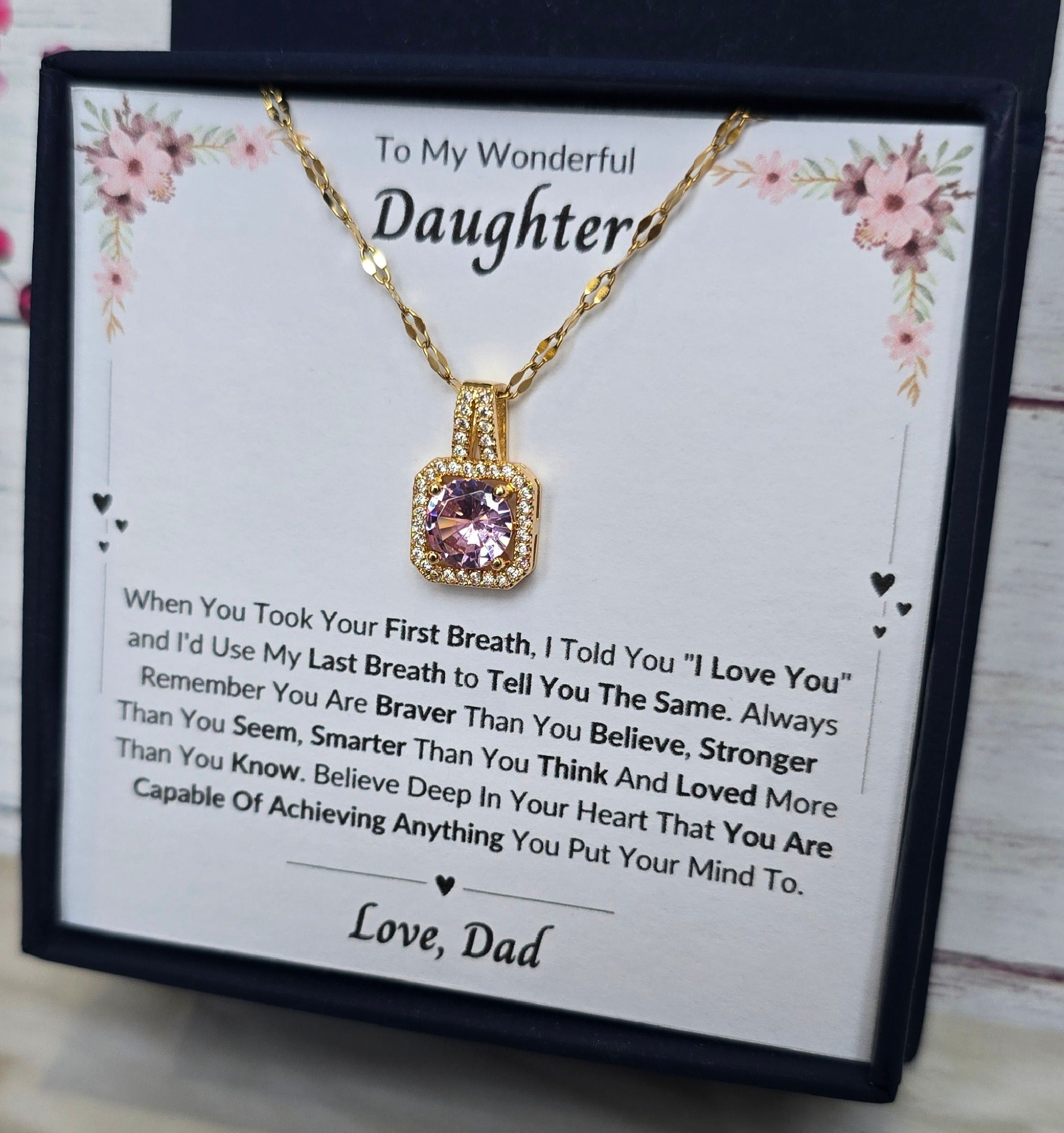 Best Gift To My Daughter I Always Love You I From Dad I Sweet Pink Necklace