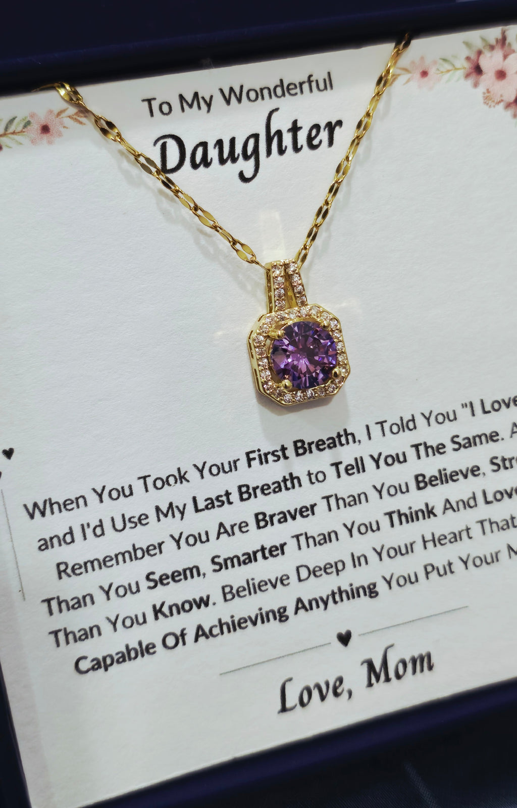 Best Gift To My Daughter I Always Love You I From Mom I Sweet Purple Necklace