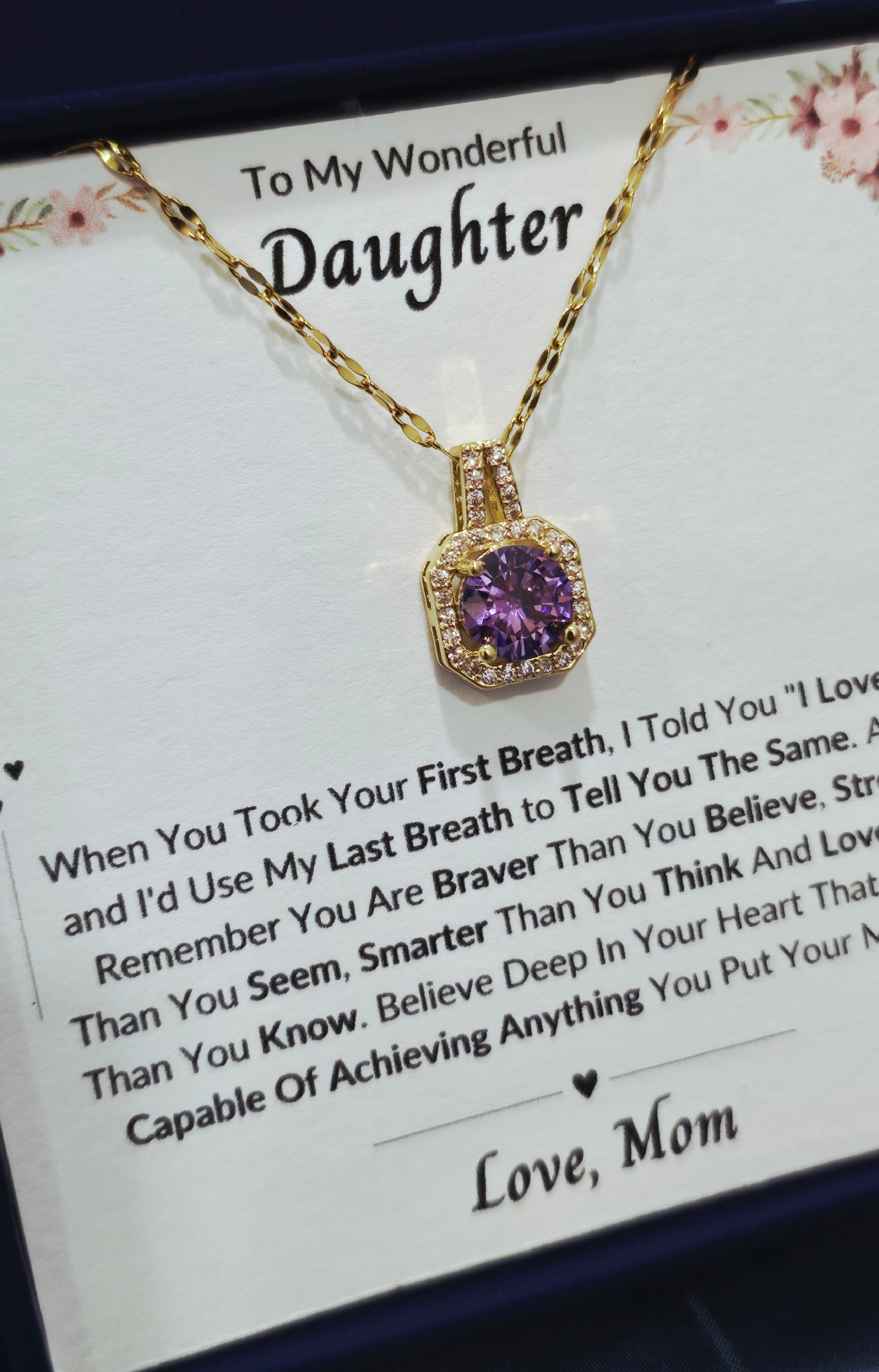Best Gift To My Daughter I Always Love You I From Mom I Sweet Purple Necklace