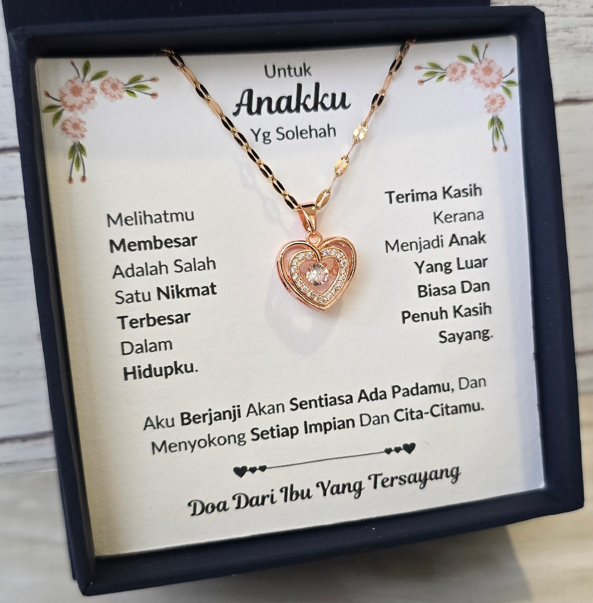 Hadiah Terbaik Untuk Anakku I Sentiasa Ada Padamu I Dari Ibu I Rose Heart Necklace