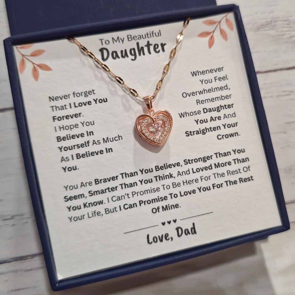 Best Gift To My Daughter I Love You Forever I From Dad I Rose Heart Necklace