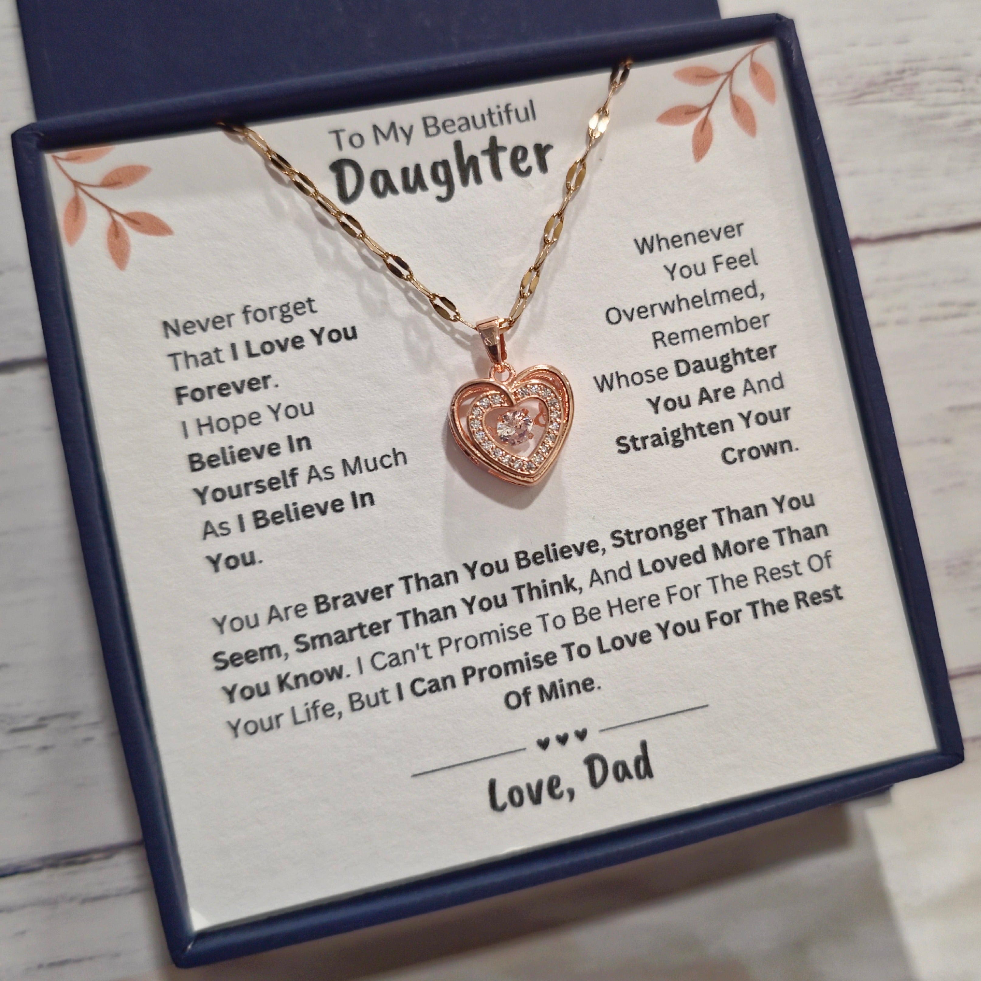 Best Gift To My Daughter I Love You Forever I From Dad I Rose Heart Necklace