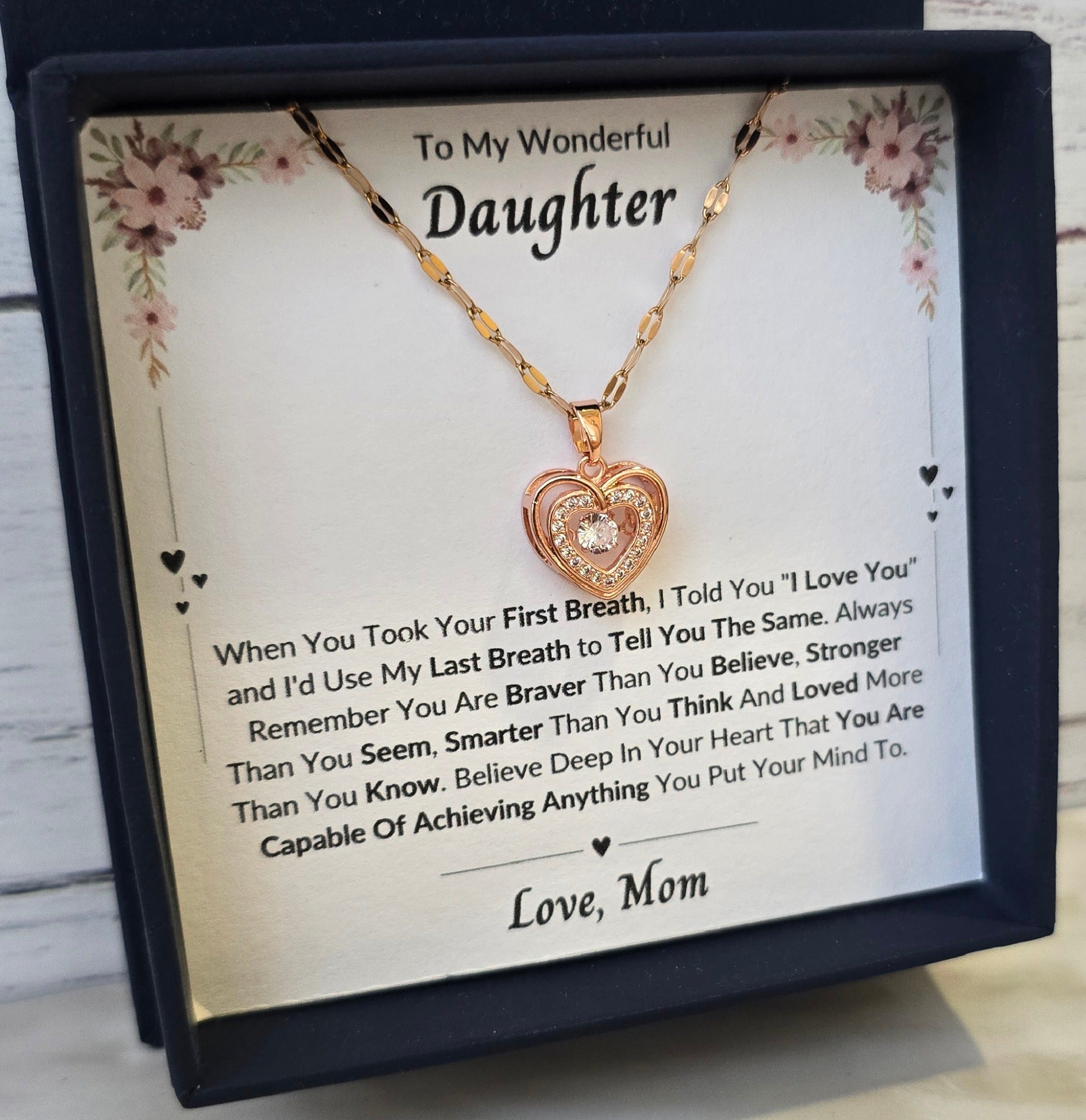 Best Gift To My Daughter I Always Love You I From Mom I Rose Heart Necklace