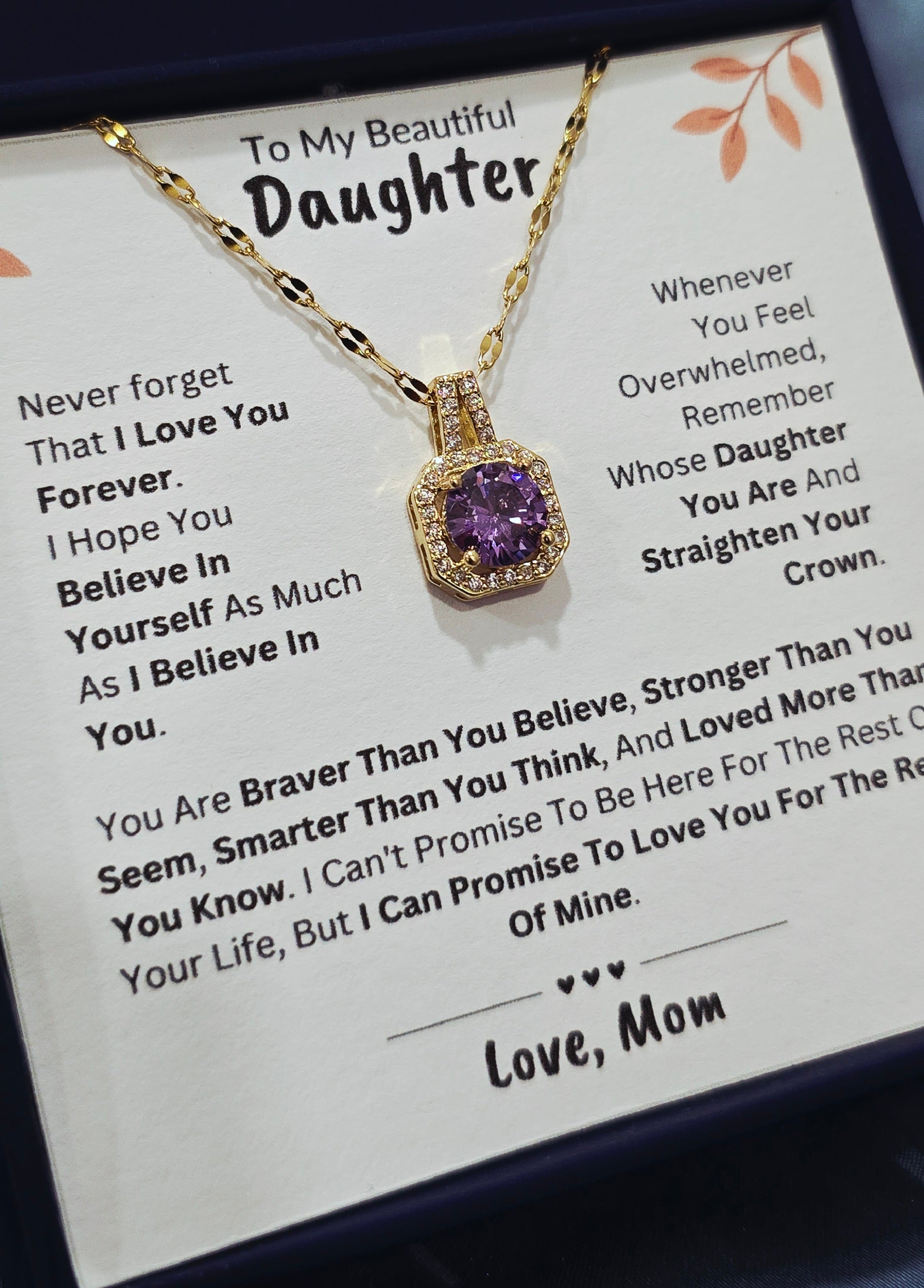 Best Gift To My Daughter I Love You Forever I From Mom I Sweet Purple Necklace