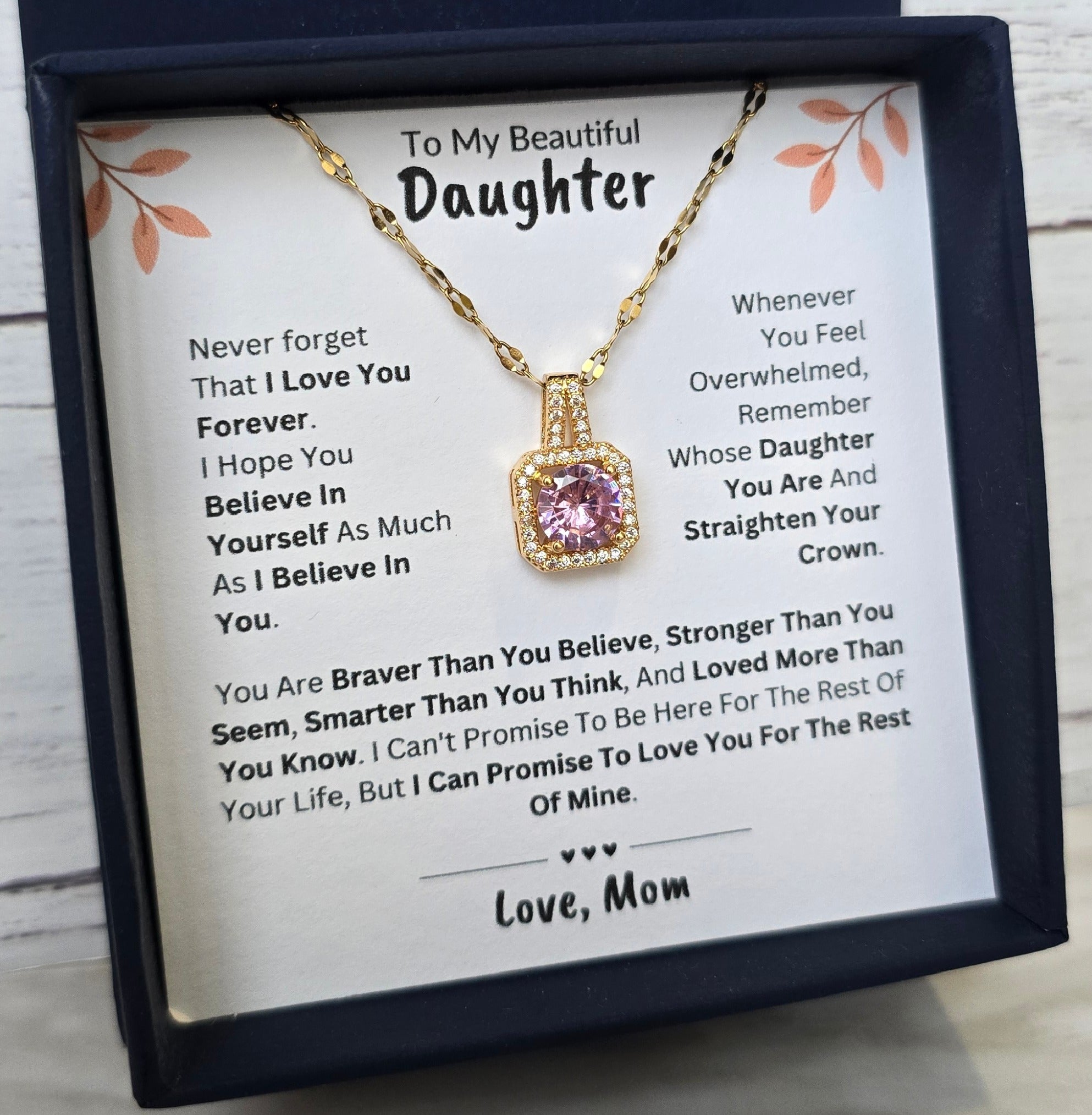 Best Gift To My Daughter I Love You Forever I From Mom I Sweet Pink Necklace