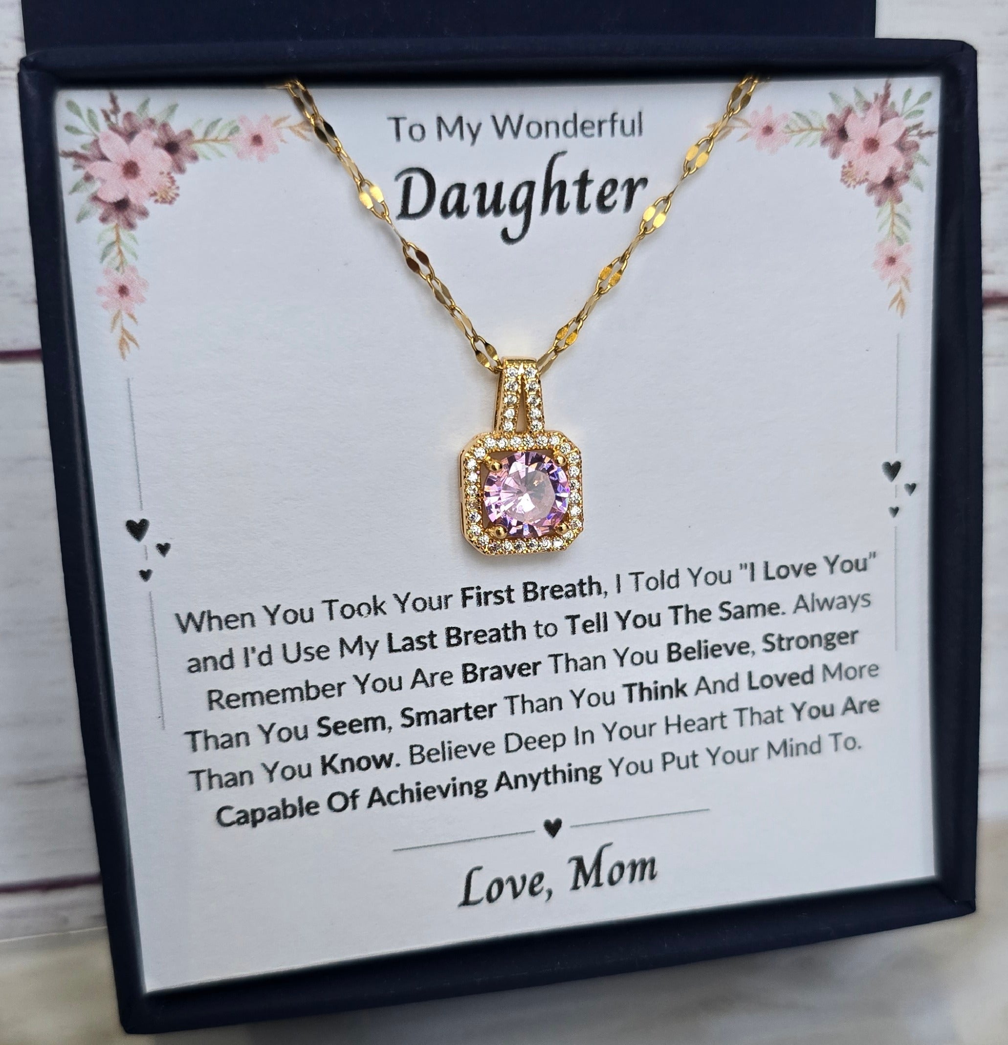 Best Gift To My Daughter I Always Love You I From Mom I Sweet Pink Necklace