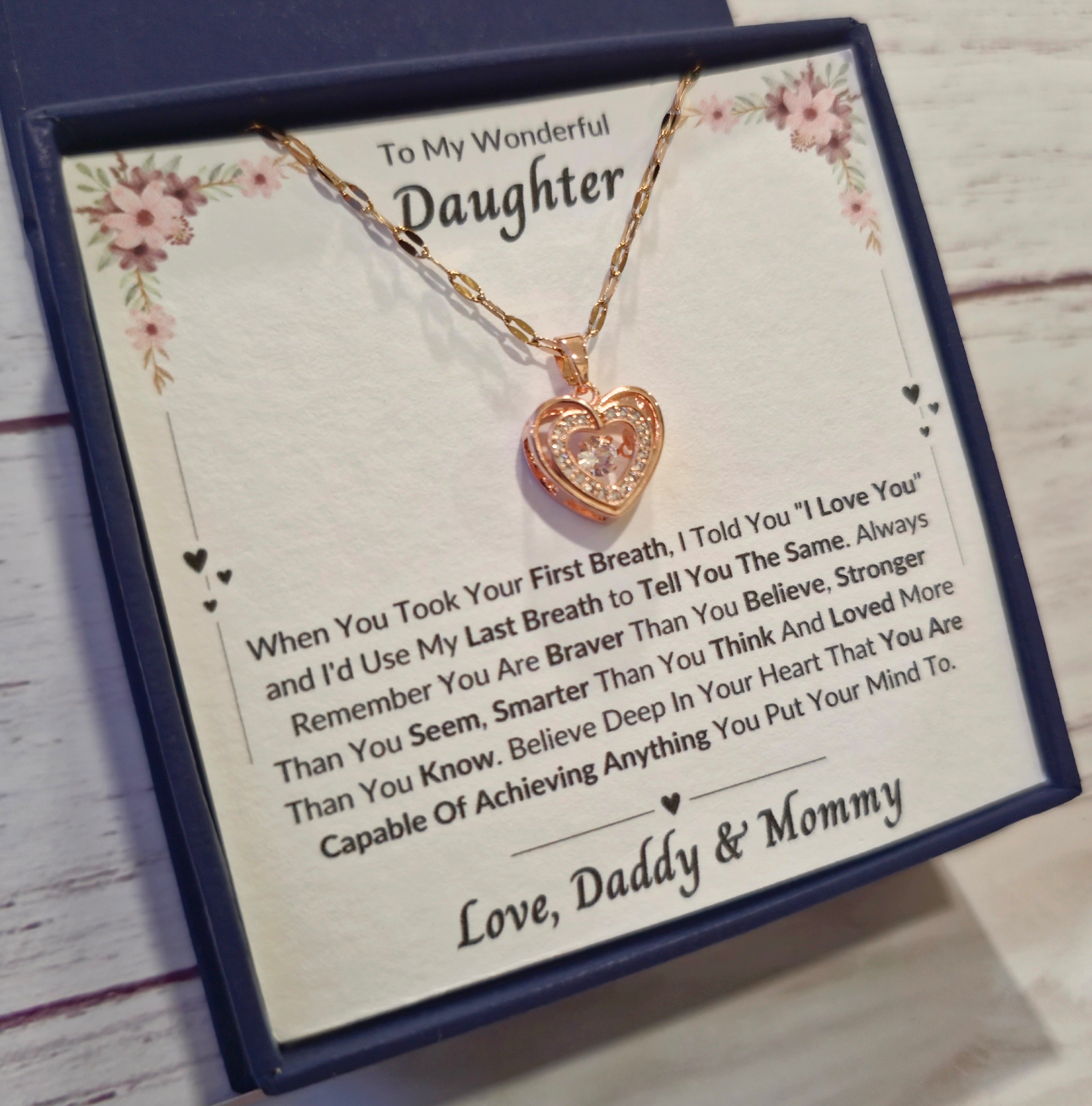 Best Gift To My Daughter I Always Love You I From Daddy Mommy I Rose Heart Necklace