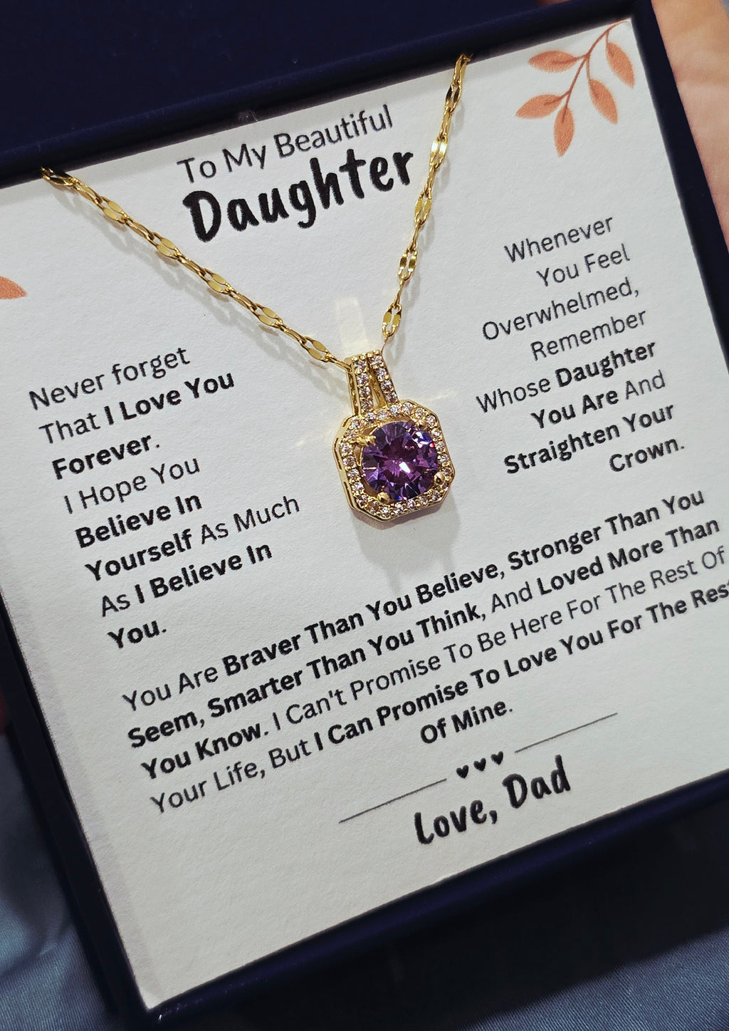 Best Gift To My Daughter I Love You Forever I From Dad I Sweet Purple Necklace