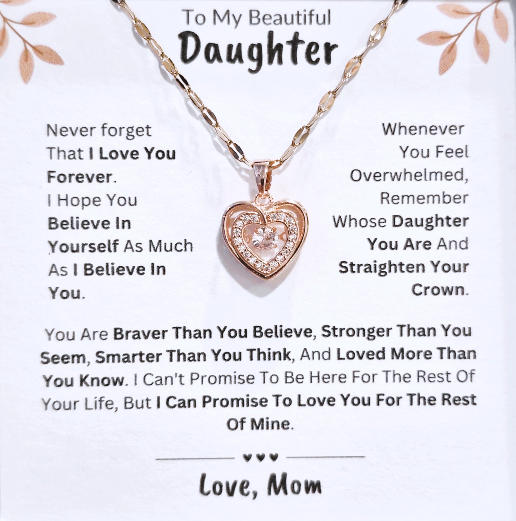 Best Gift To My Daughter I Love You Forever I From Mom I Rose Heart Necklace