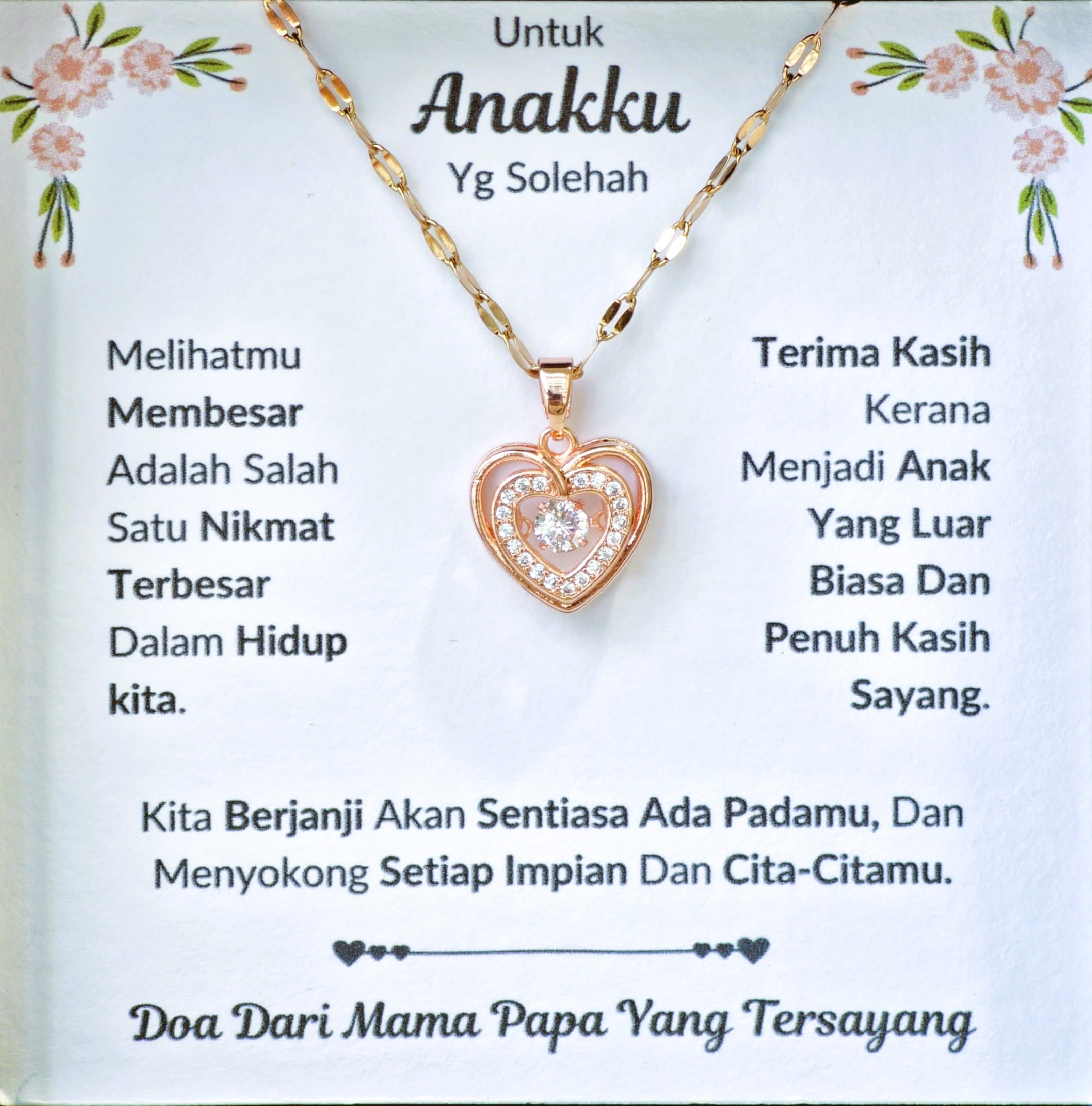 Hadiah Terbaik Untuk Anakku I Sentiasa Ada Padamu I Dari MamaPapa I Rose Heart Necklace