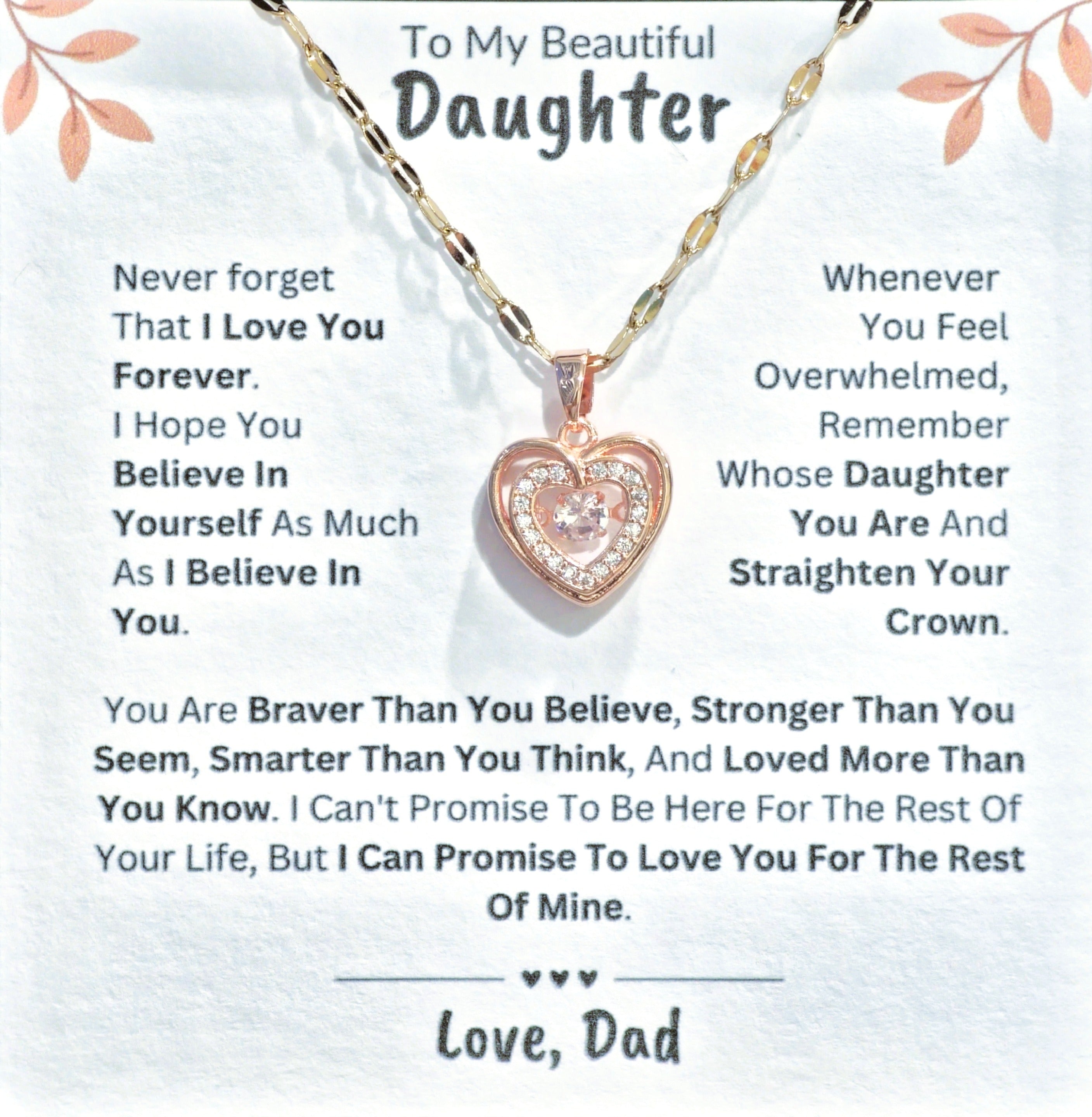 Best Gift To My Daughter I Love You Forever I From Dad I Rose Heart Necklace
