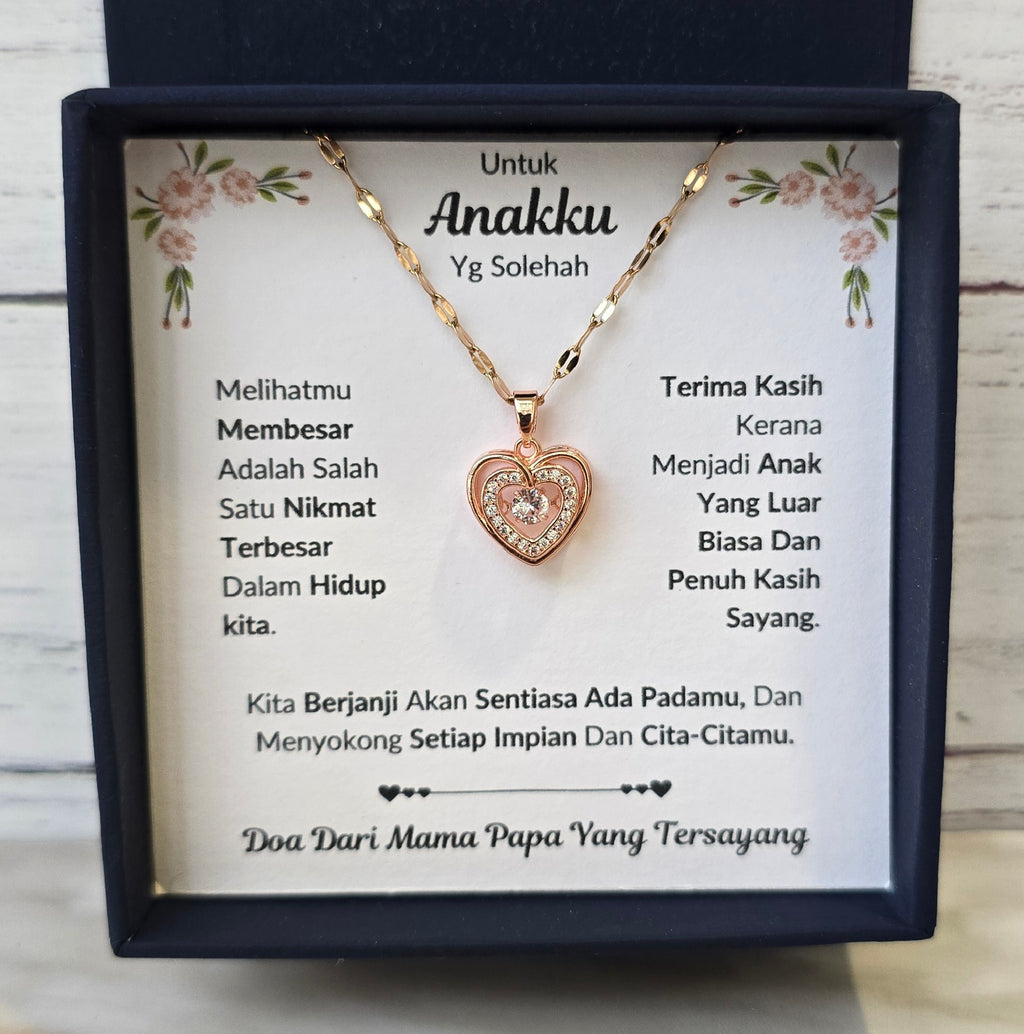 Hadiah Terbaik Untuk Anakku I Sentiasa Ada Padamu I Dari MamaPapa I Rose Heart Necklace