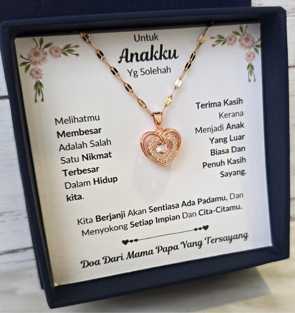 Hadiah Terbaik Untuk Anakku I Sentiasa Ada Padamu I Dari MamaPapa I Rose Heart Necklace