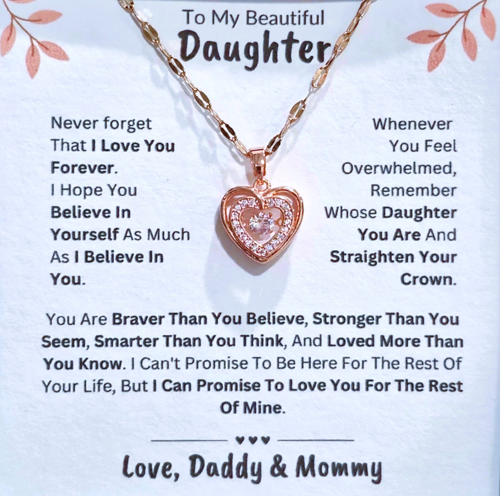 Best Gift To My Daughter I Love You Forever I From Daddy Mommy I Rose Heart Necklace