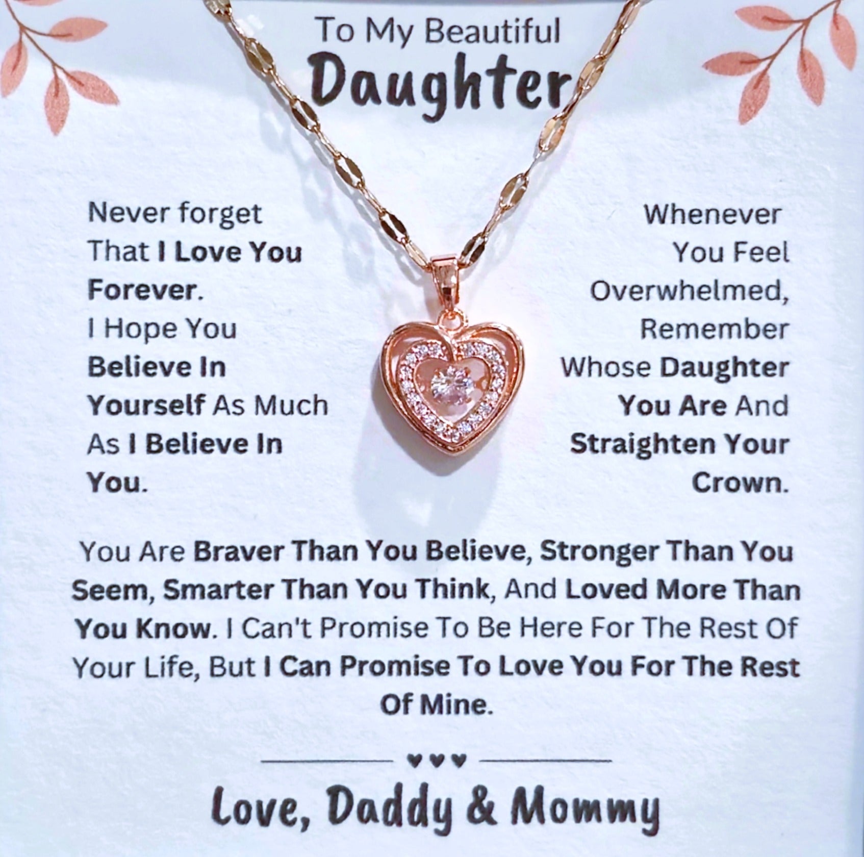Best Gift To My Daughter I Love You Forever I From Daddy Mommy I Rose Heart Necklace
