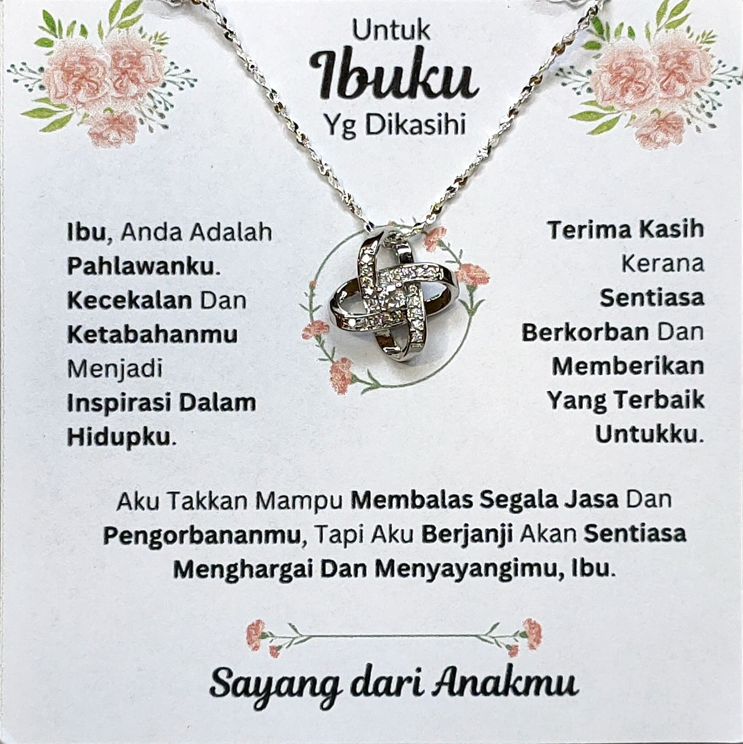 Hadiah Terbaik Untuk Ibuku I Sentiasa Berkorban Untukku I Love Knot Necklace