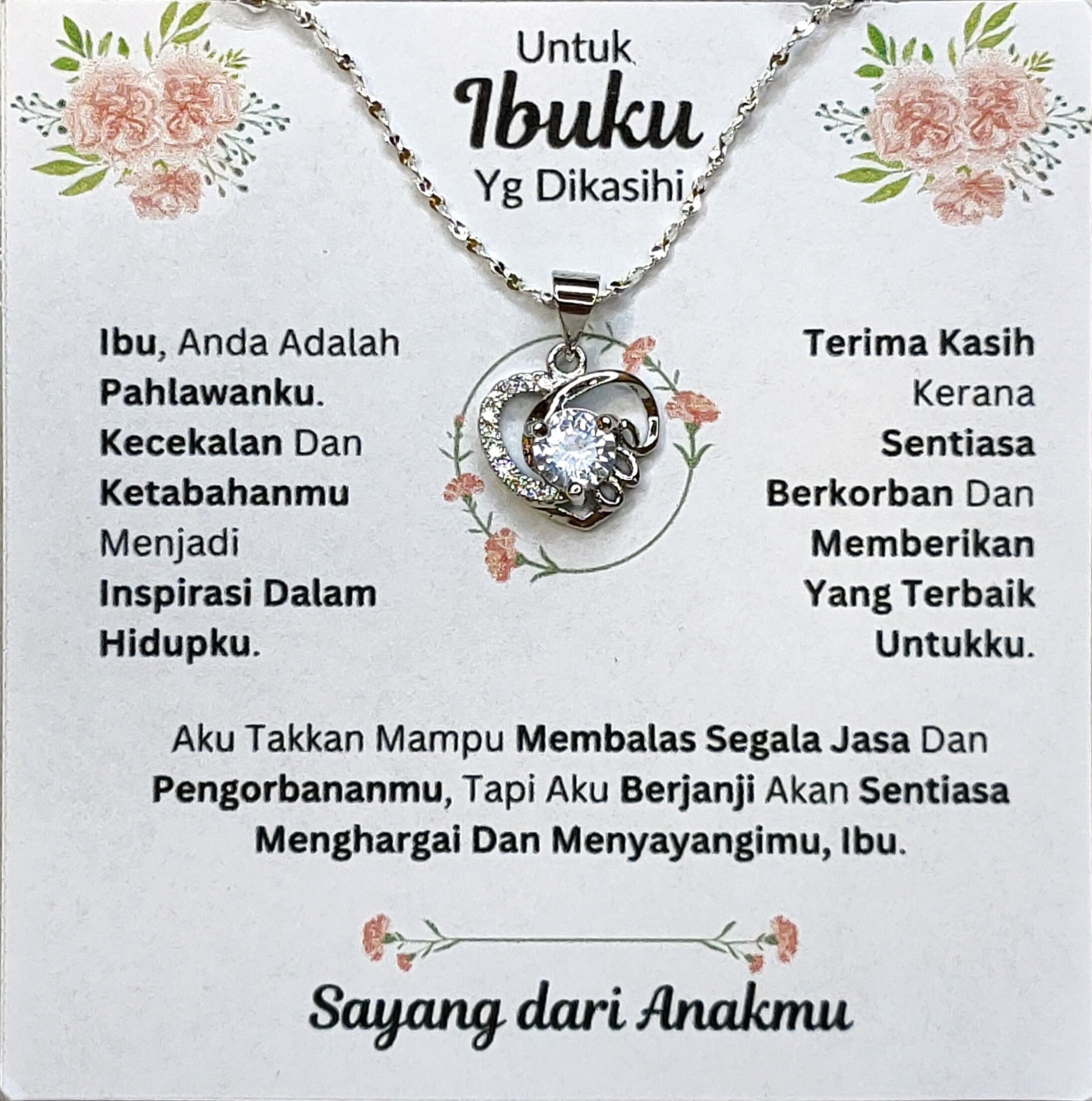 Hadiah Terbaik Untuk Ibuku I Sentiasa Berkorban Untukku I Love Heart Necklace