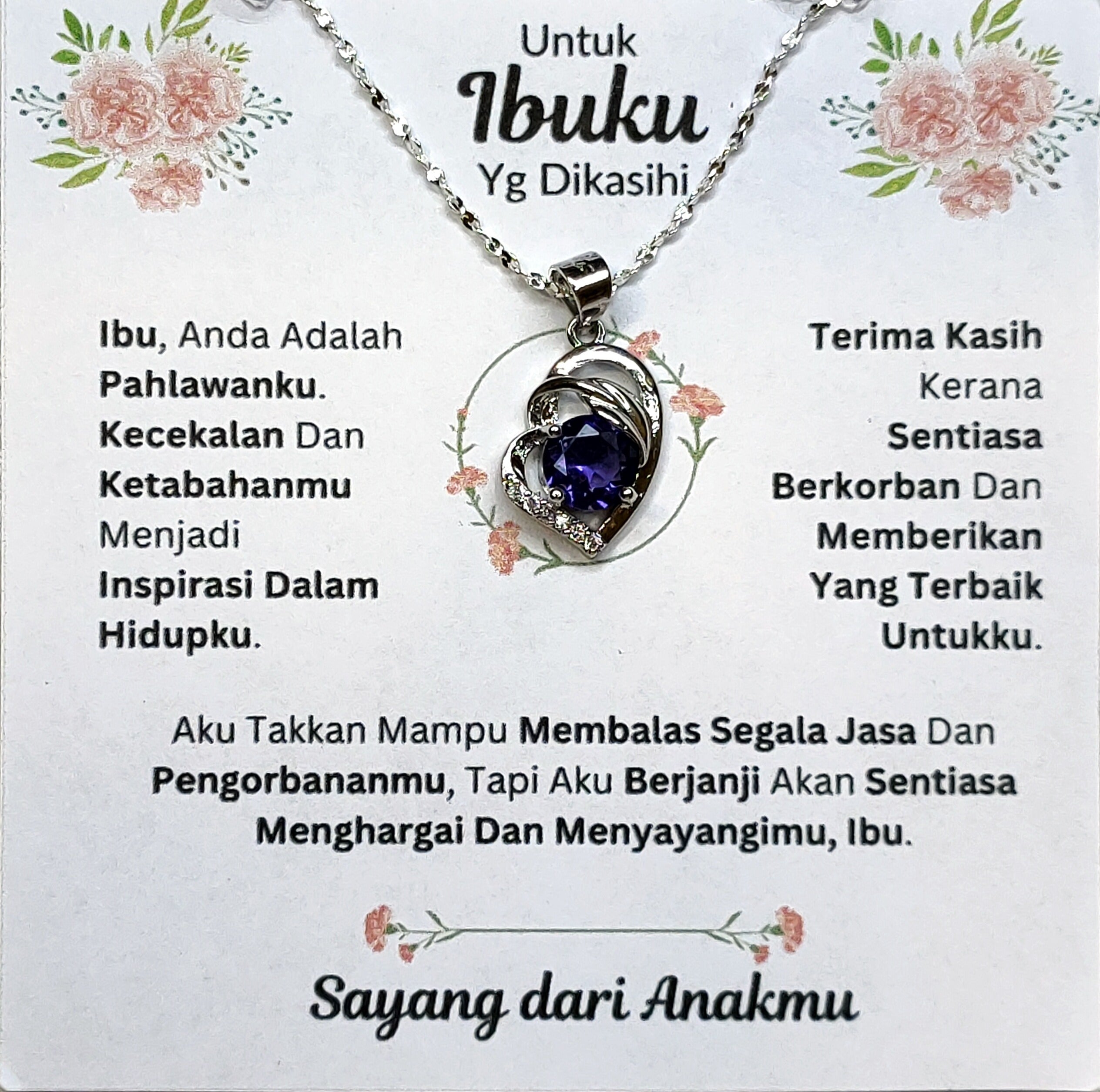 Hadiah Terbaik Untuk Ibuku I Sentiasa Berkorban Untukku I Purple Love Necklace