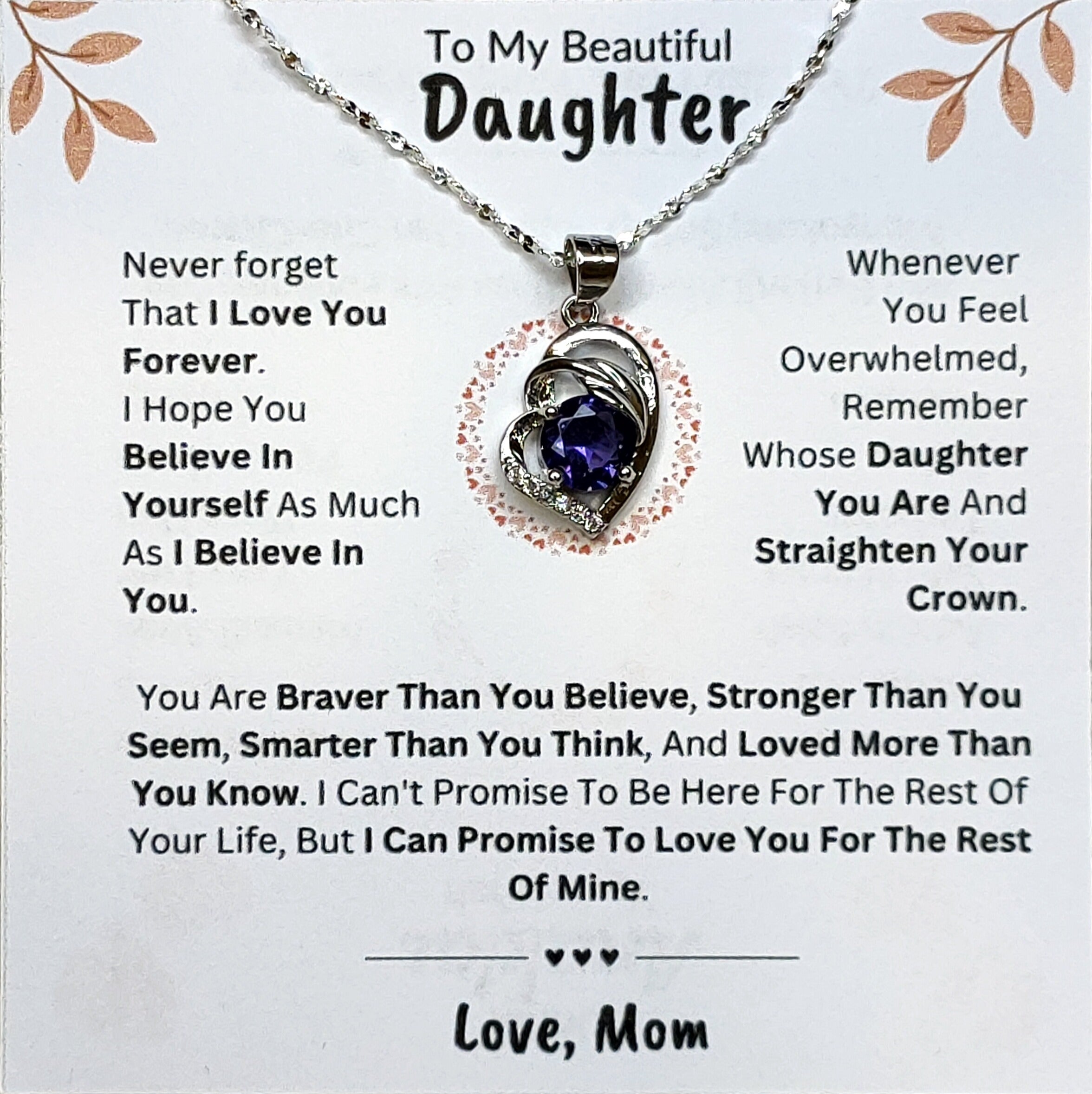 Best Gift To My Daughter I Love You Forever I From Mom I Purple Love Necklace
