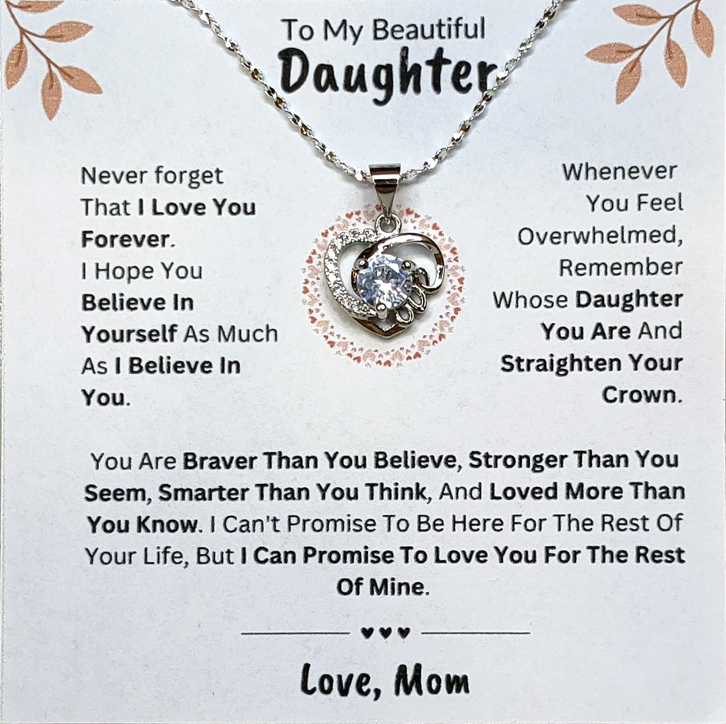 Best Gift To My Daughter I Love You Forever I From Mom I Love Heart Necklace
