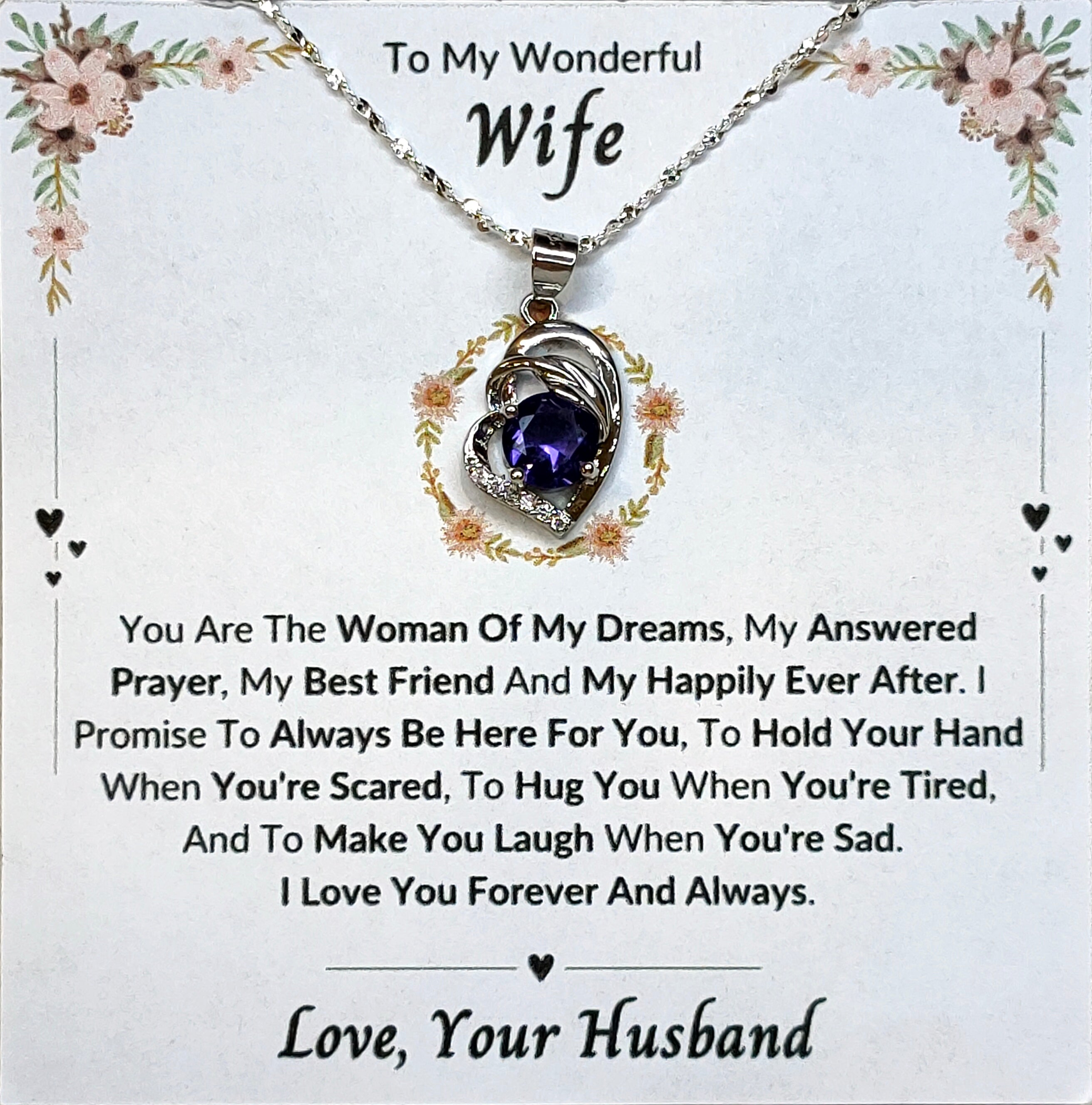 Best Gift To My Wife I Woman Of My Dreams I Purple Love Necklace
