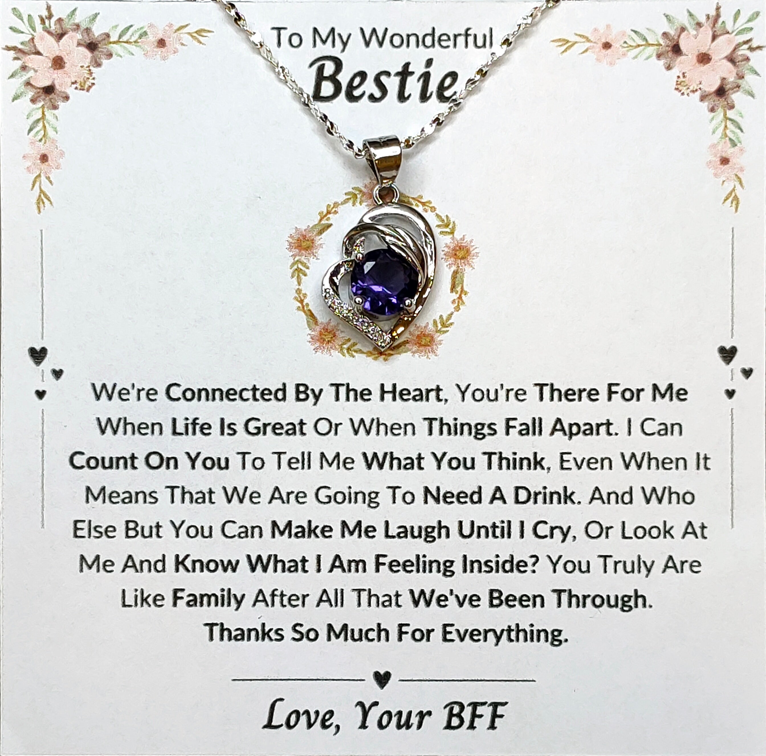 Best Gift To My Bestie I Connected By Heart I Purple Love Necklace