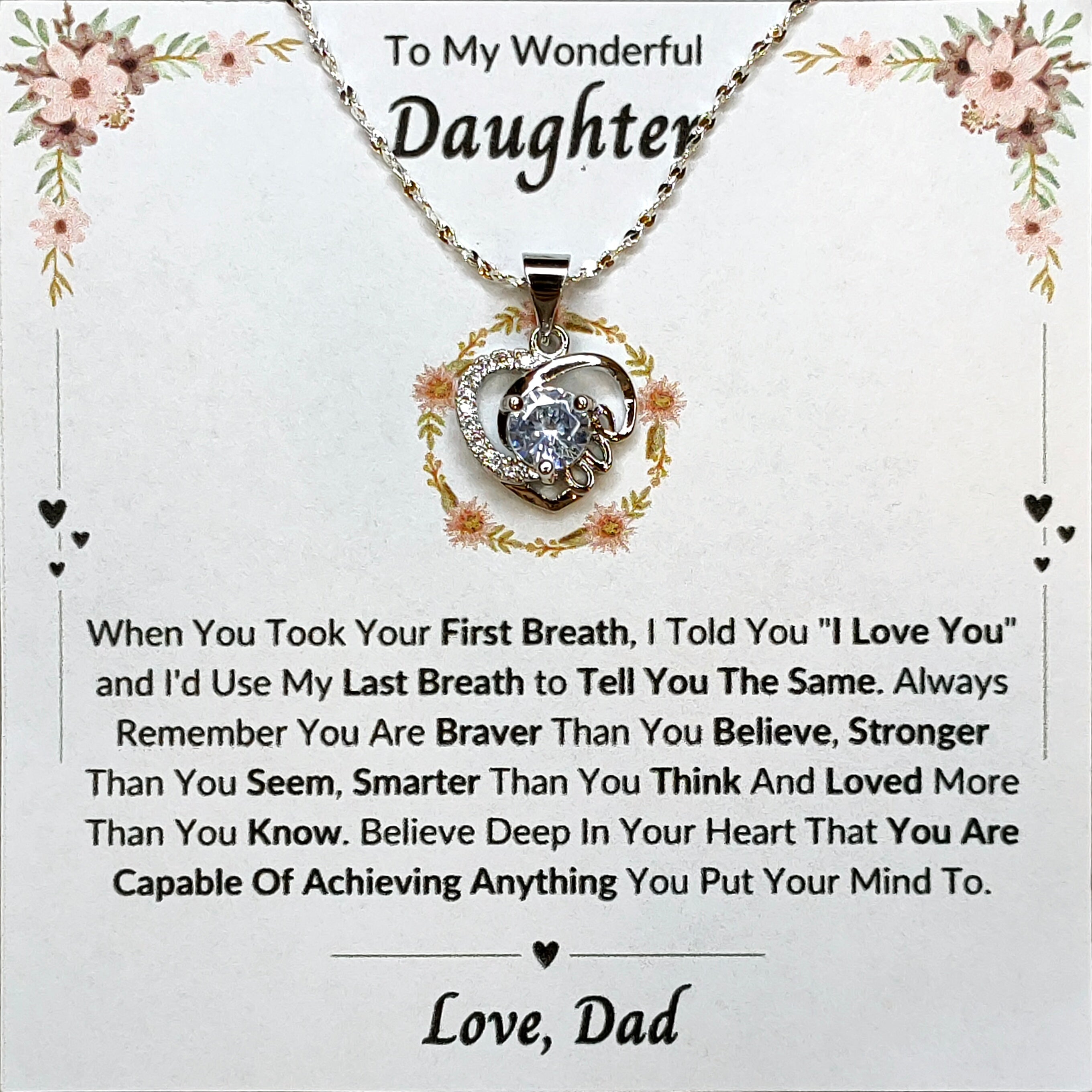 Best Gift To My Daughter I Always Love You I From Dad I Love Heart Necklace