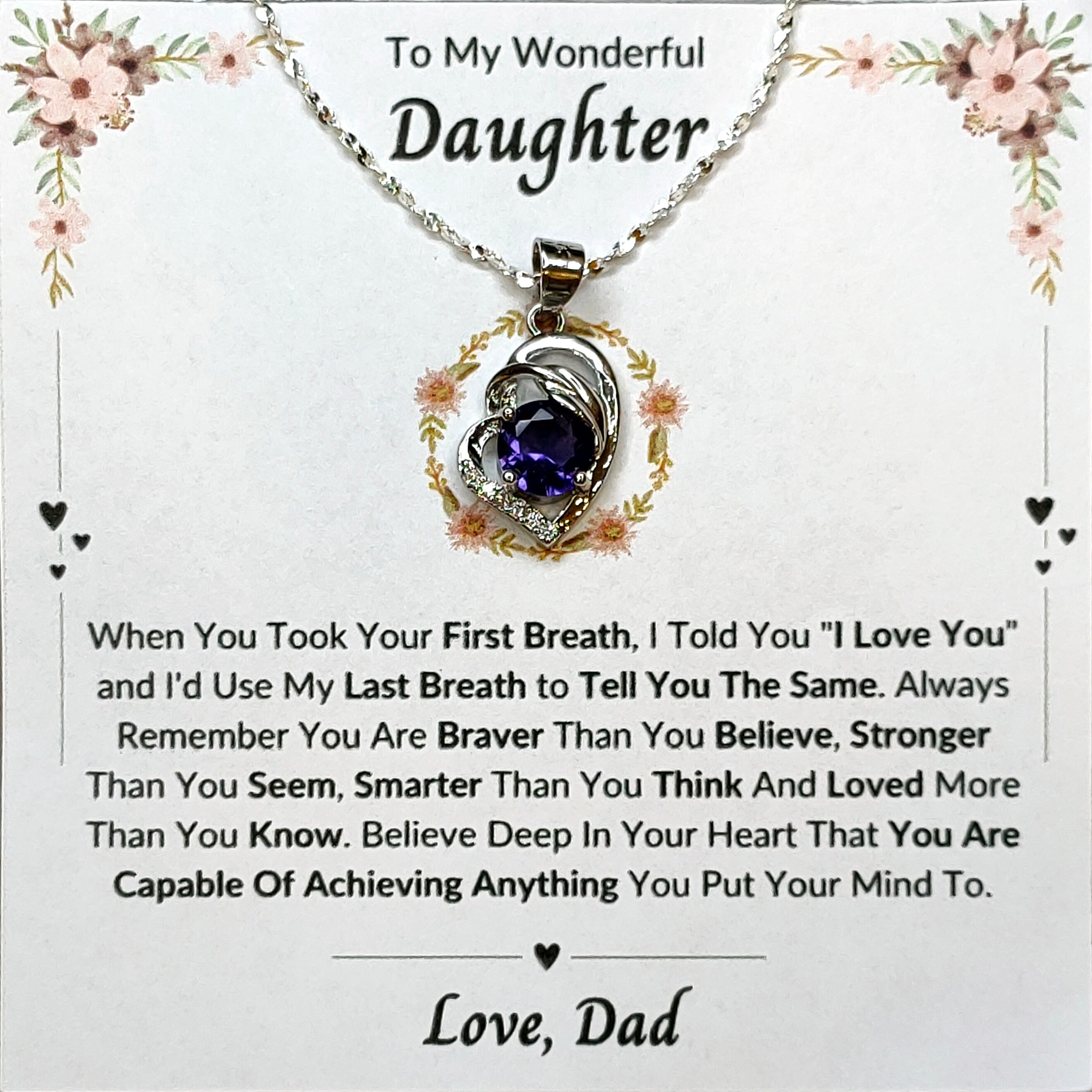 Best Gift To My Daughter I Always Love You I From Dad I Purple Love Necklace