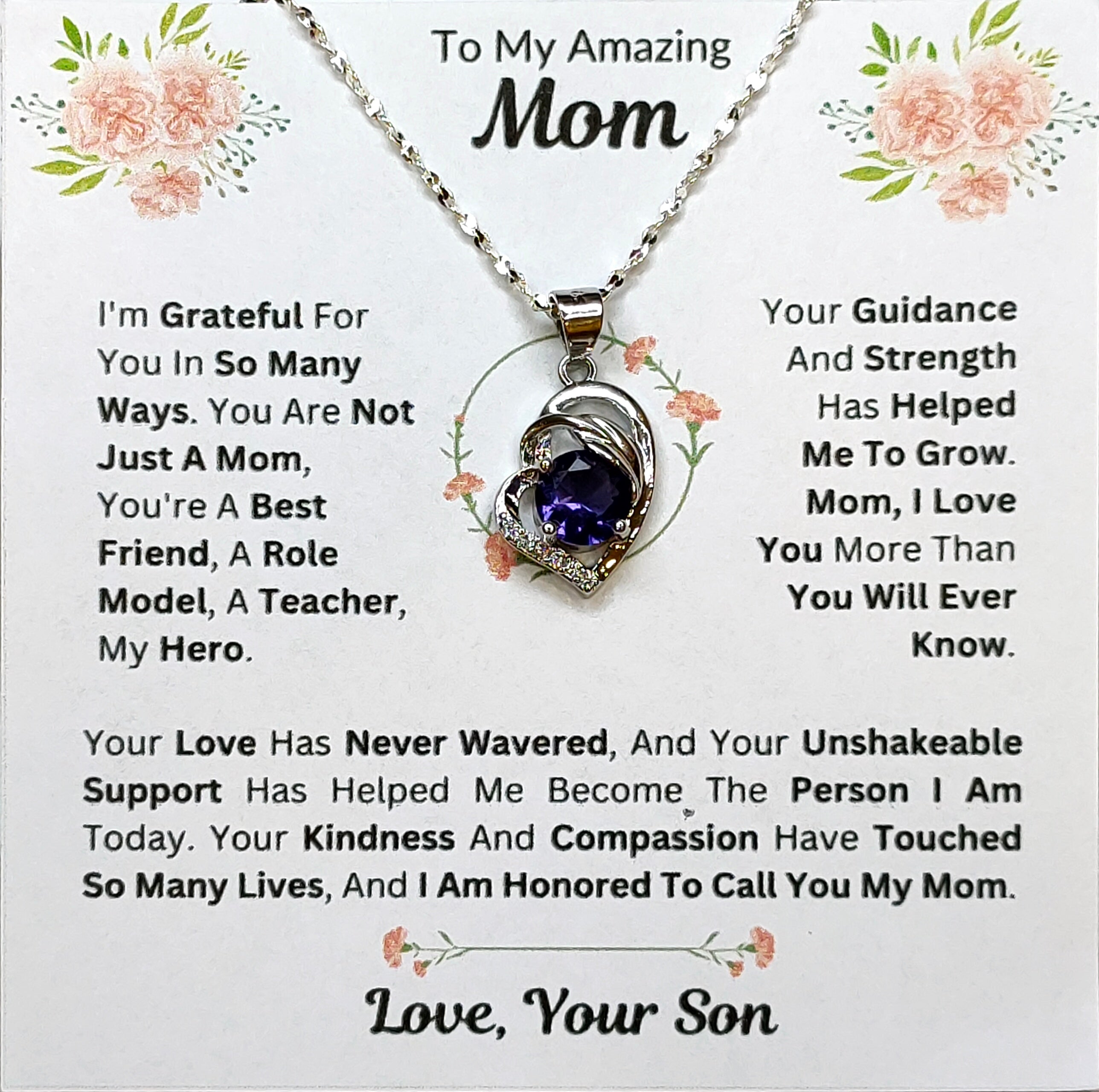 Best Gift To My Mom I Not Just A Mom I From Son I Purple Love Necklace