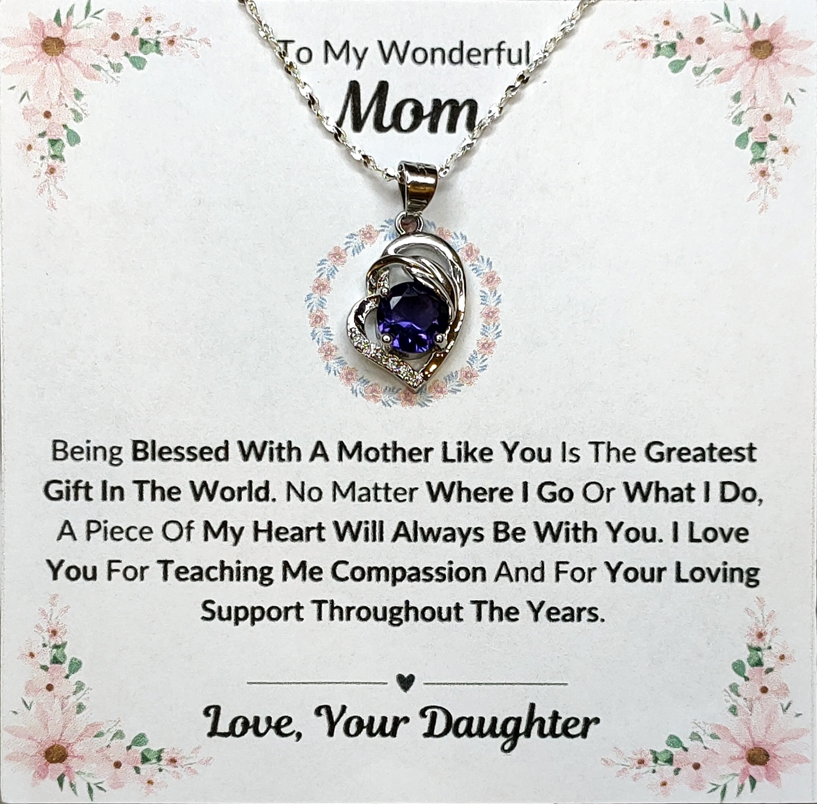 Best Gift To My Mom I Greatest Gift In The World I From Daughter I Purple Love Necklace