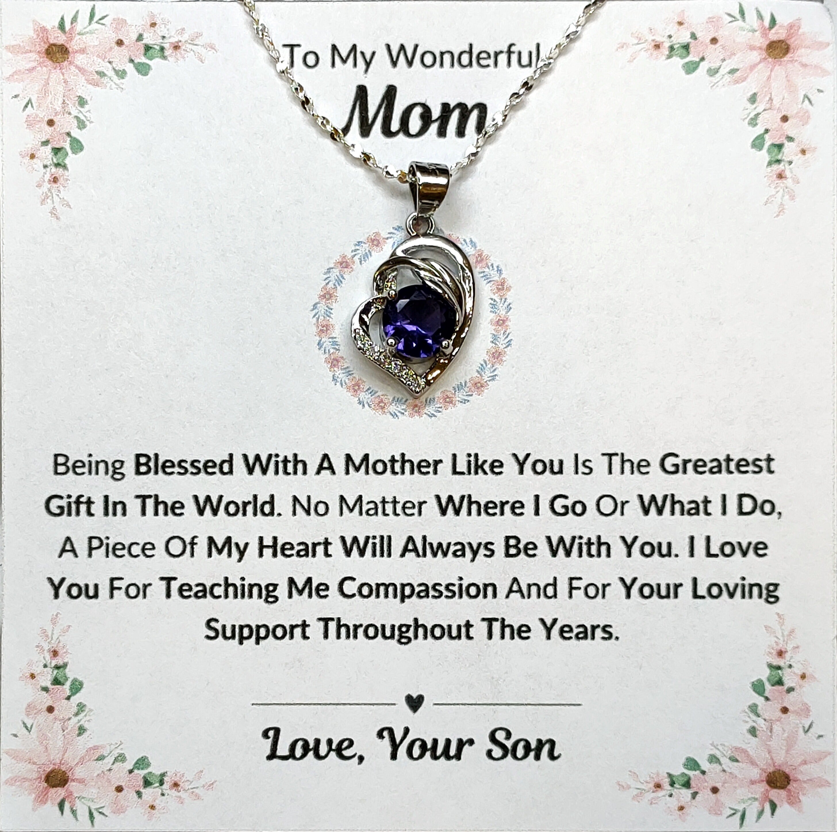Best Gift To My Mom I Greatest Gift In The World I From Son I Purple Love Necklace