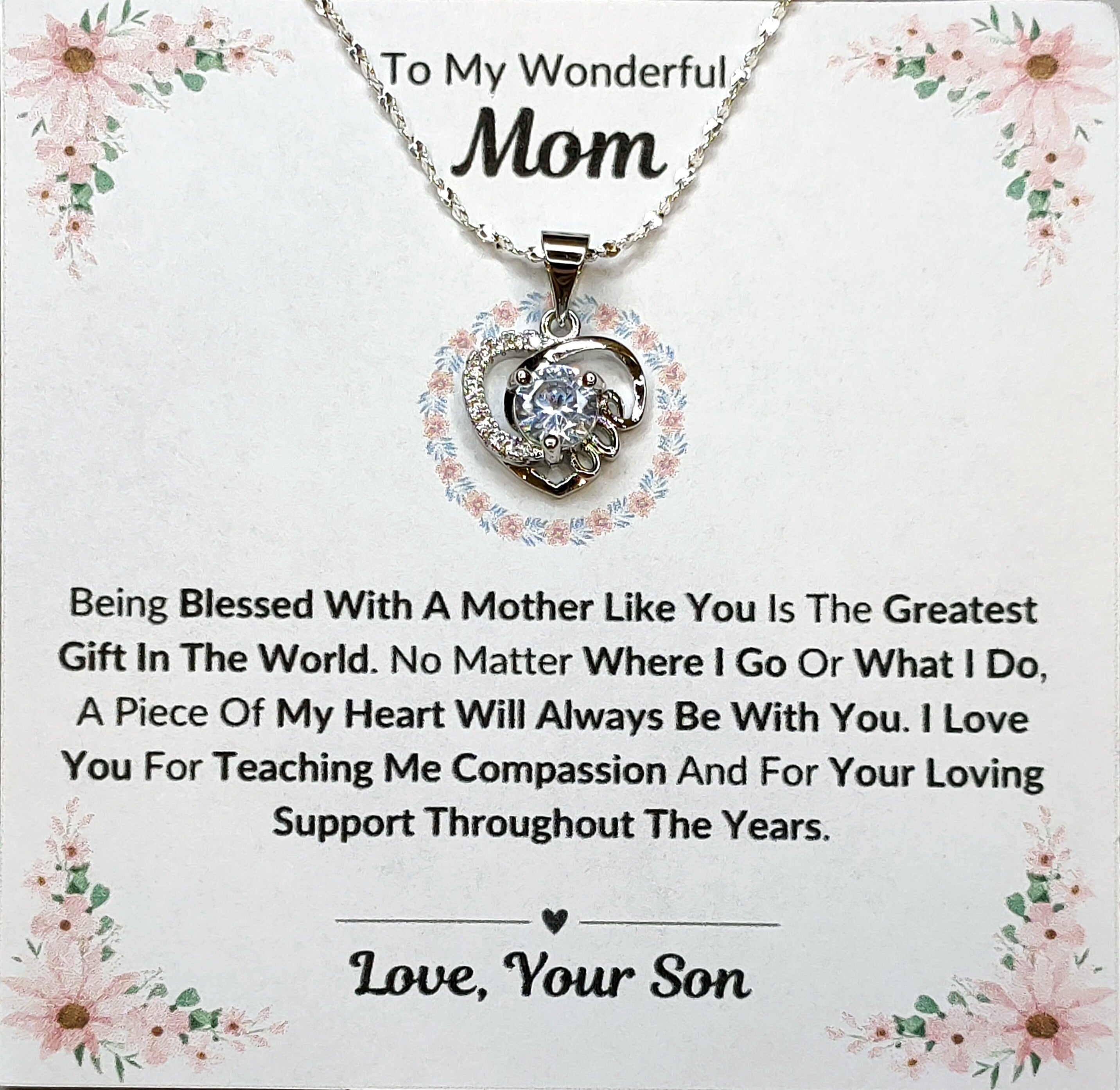 Best Gift To My Mom I Greatest Gift In The World I From Son I Love Heart Necklace