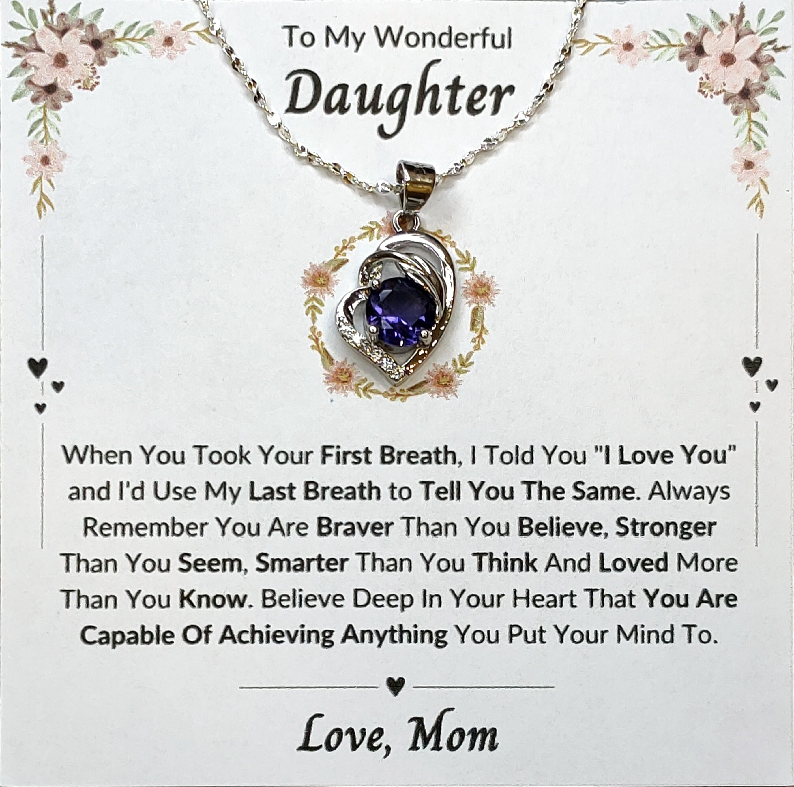 Best Gift To My Daughter I Always Love You I From Mom I Purple Love Necklace