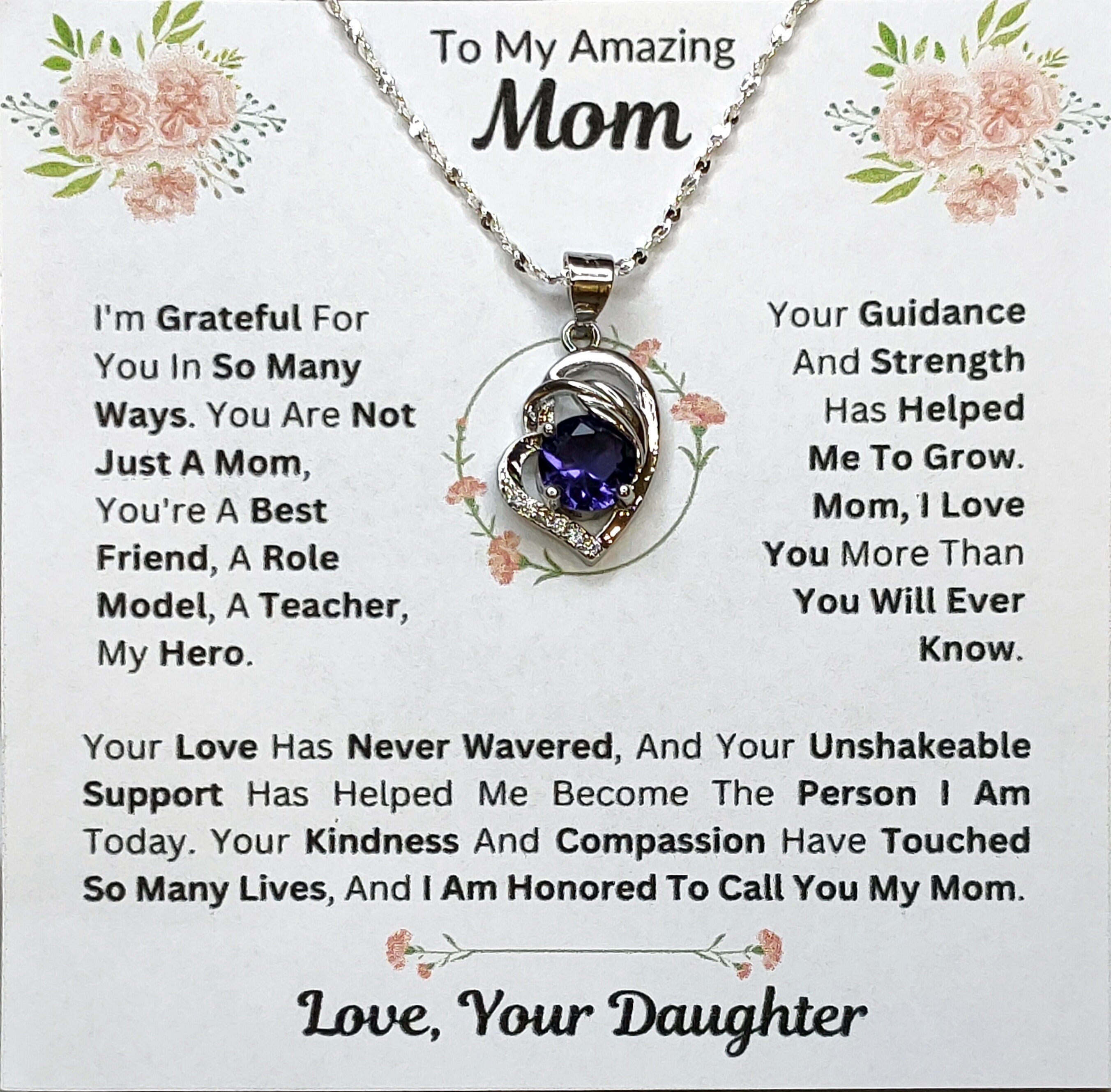 Best Gift To My Mom I Not Just A Mom I From Daughter I Purple Love Necklace