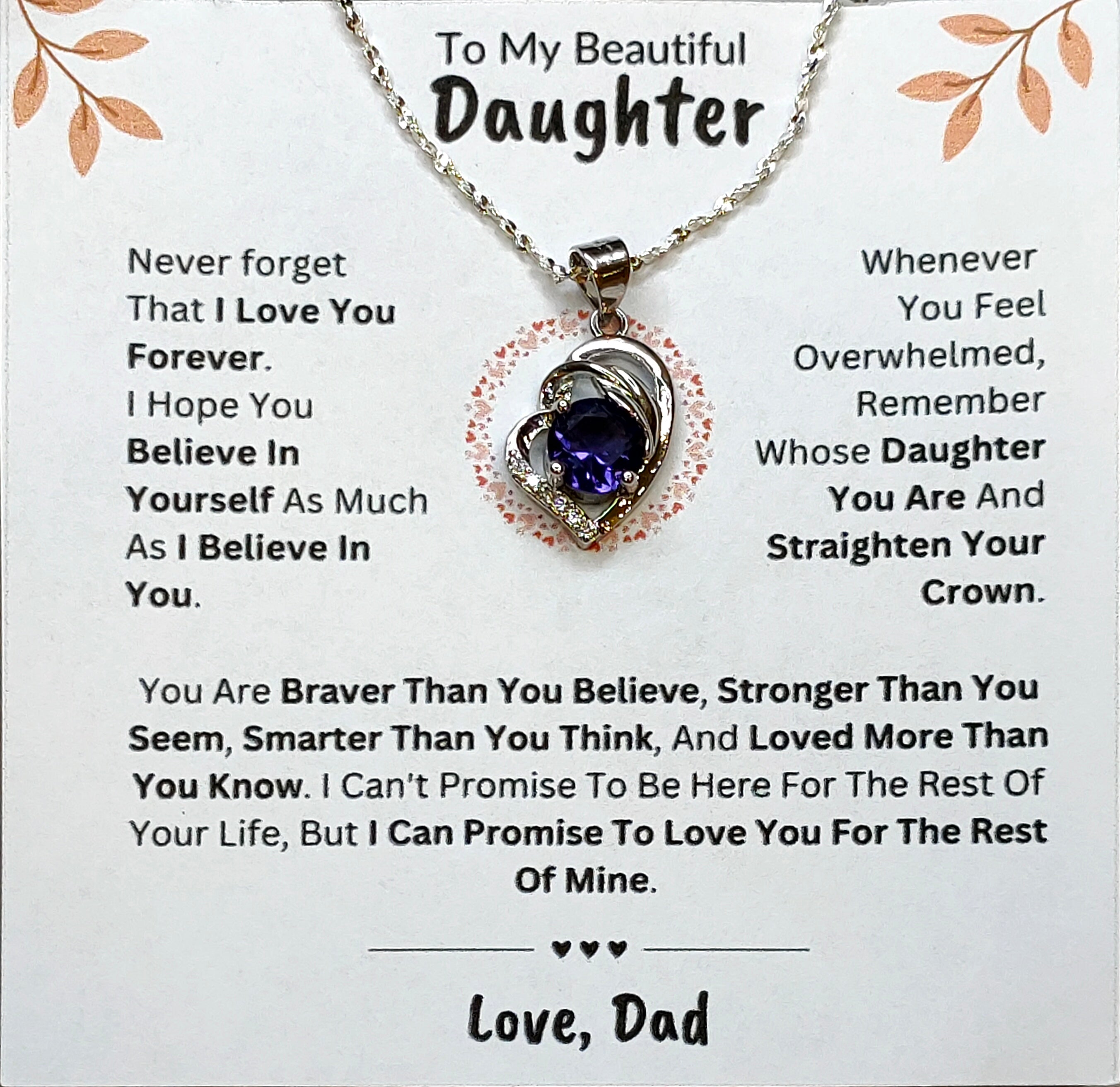 Best Gift To My Daughter I Love You Forever I From Dad I Purple Love Necklace