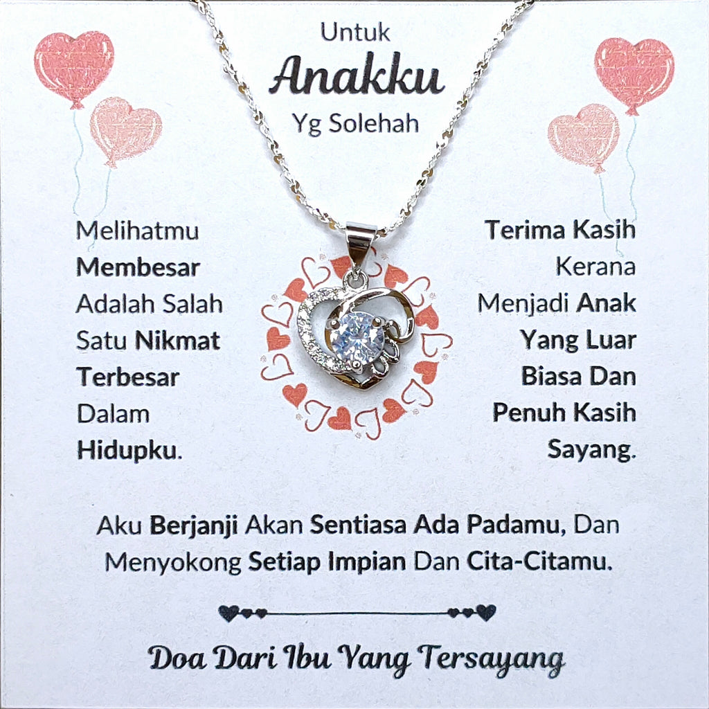 Hadiah Terbaik Untuk Anakku I Sentiasa Ada Padamu I Dari Ibu I Love Heart Necklace